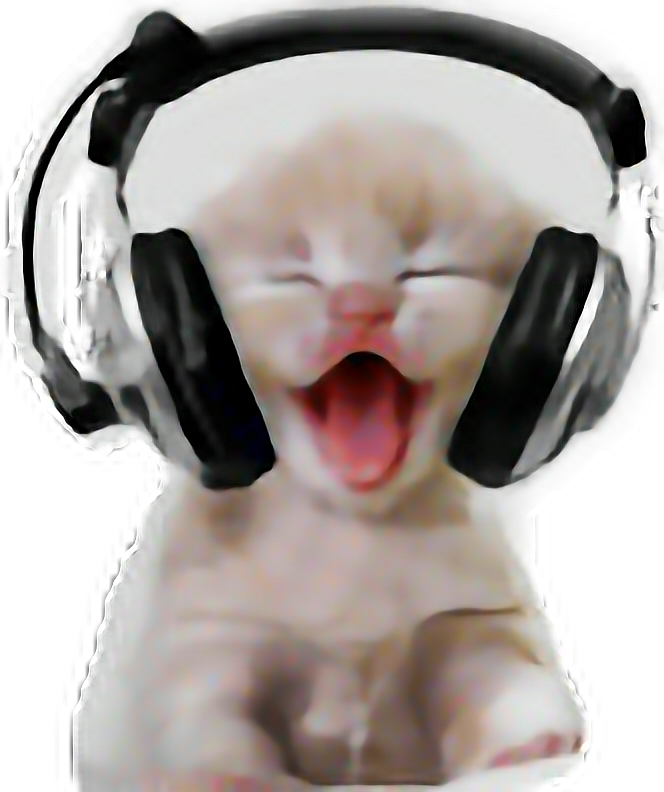 Kulaklıklı Gülen Kedi.PNG Duvar Kağıdı