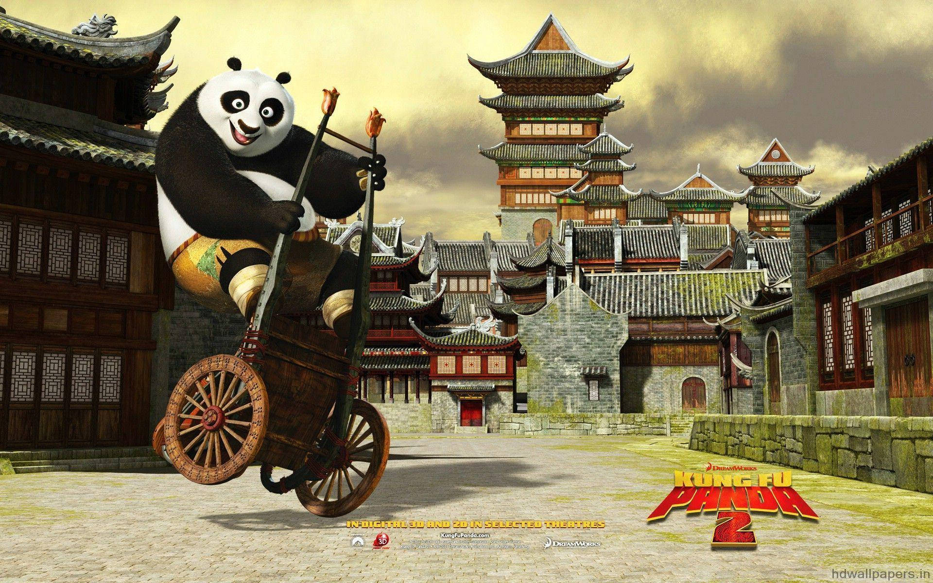 Kung Fu Panda Kaykayla Şehirde Kayıyor Duvar Kağıdı