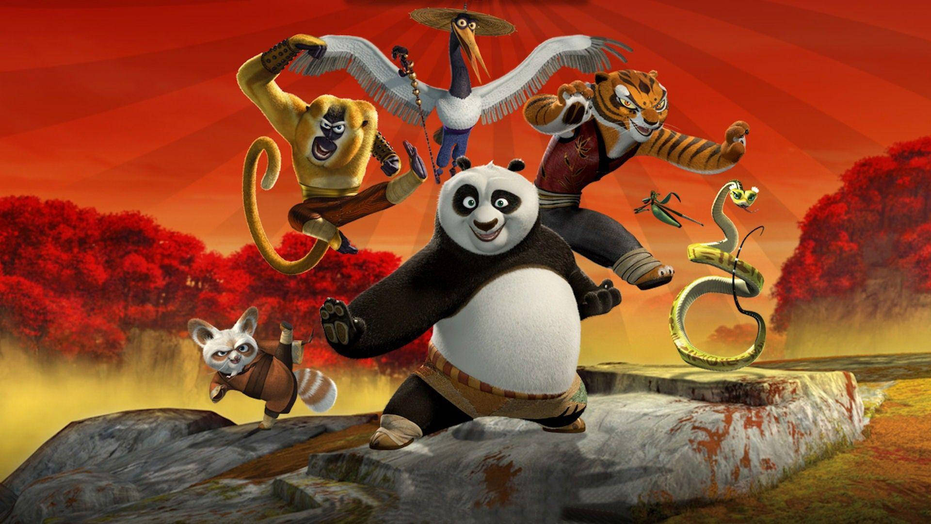 Kung Fu Panda ve Öfkeli Beşli Poz Veriyor Duvar Kağıdı