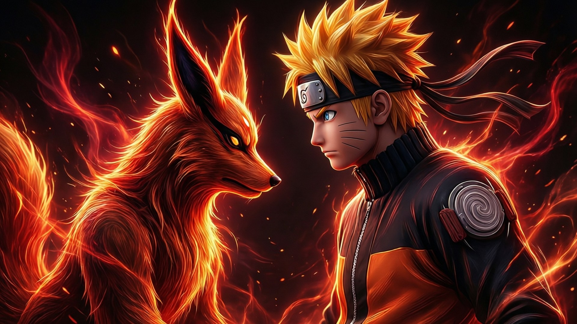 Kurama ve Naruto Silüeti Duvar Kağıdı
