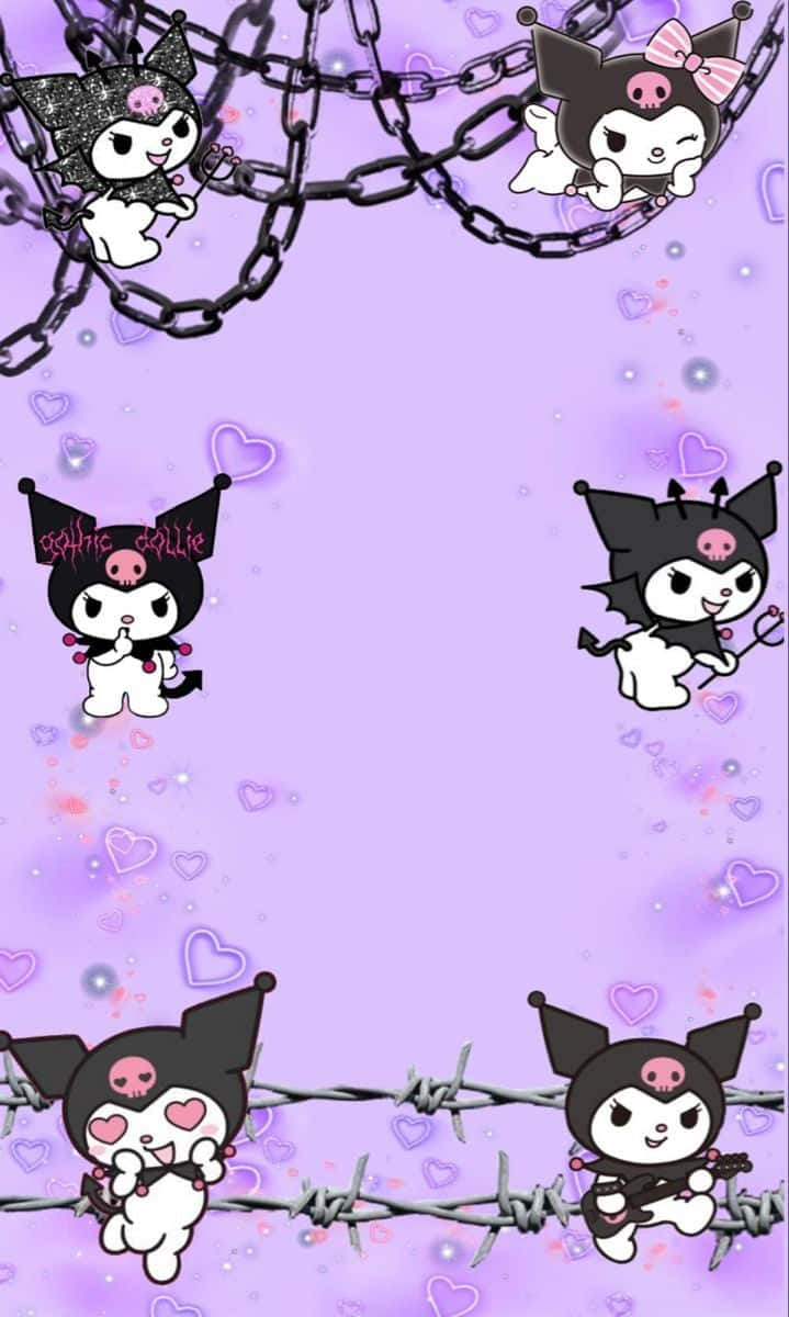 Kuromi iPhone Mor Estetik Zincirler Duvar Kağıdı