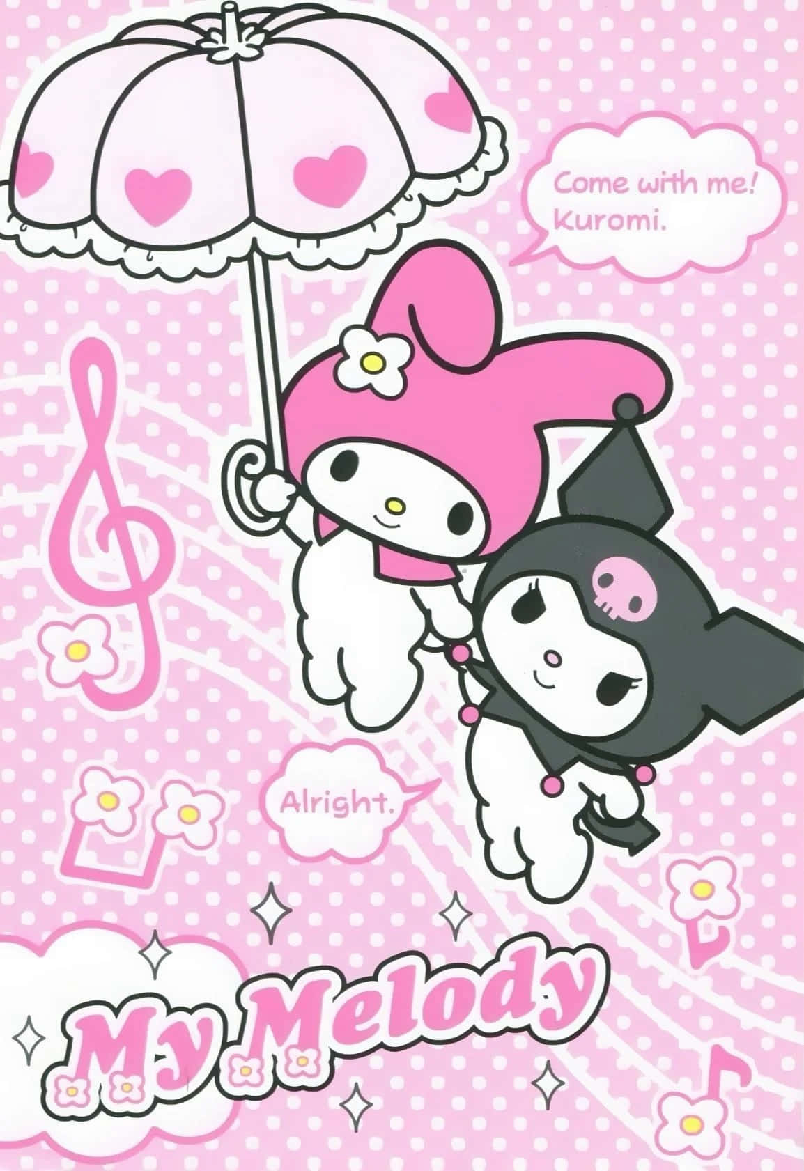 Kuromi ve My Melody Birlikte Bir An Paylaşıyor Duvar Kağıdı