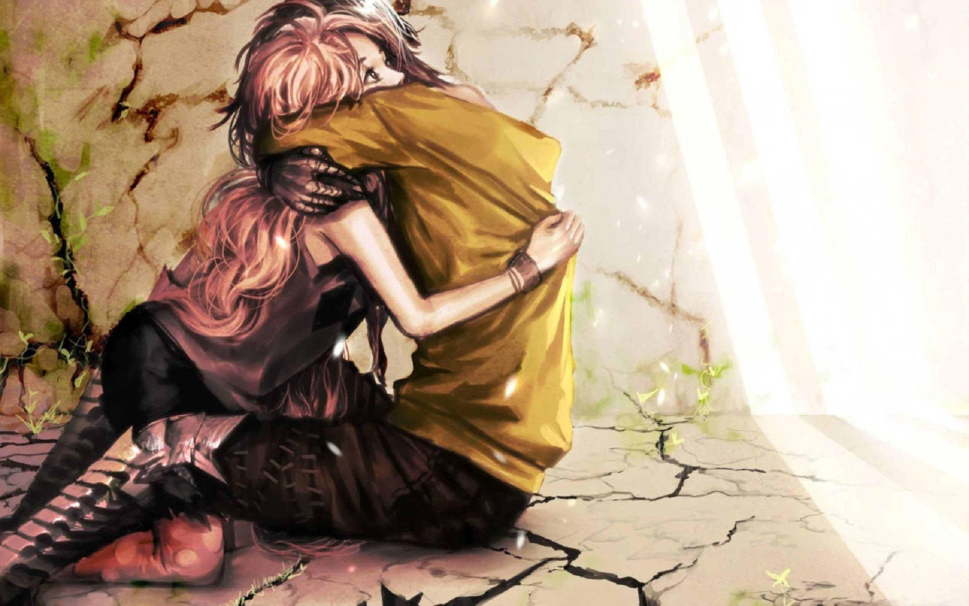 Kuru Toprakta Anime Kucaklaşması Duvar Kağıdı