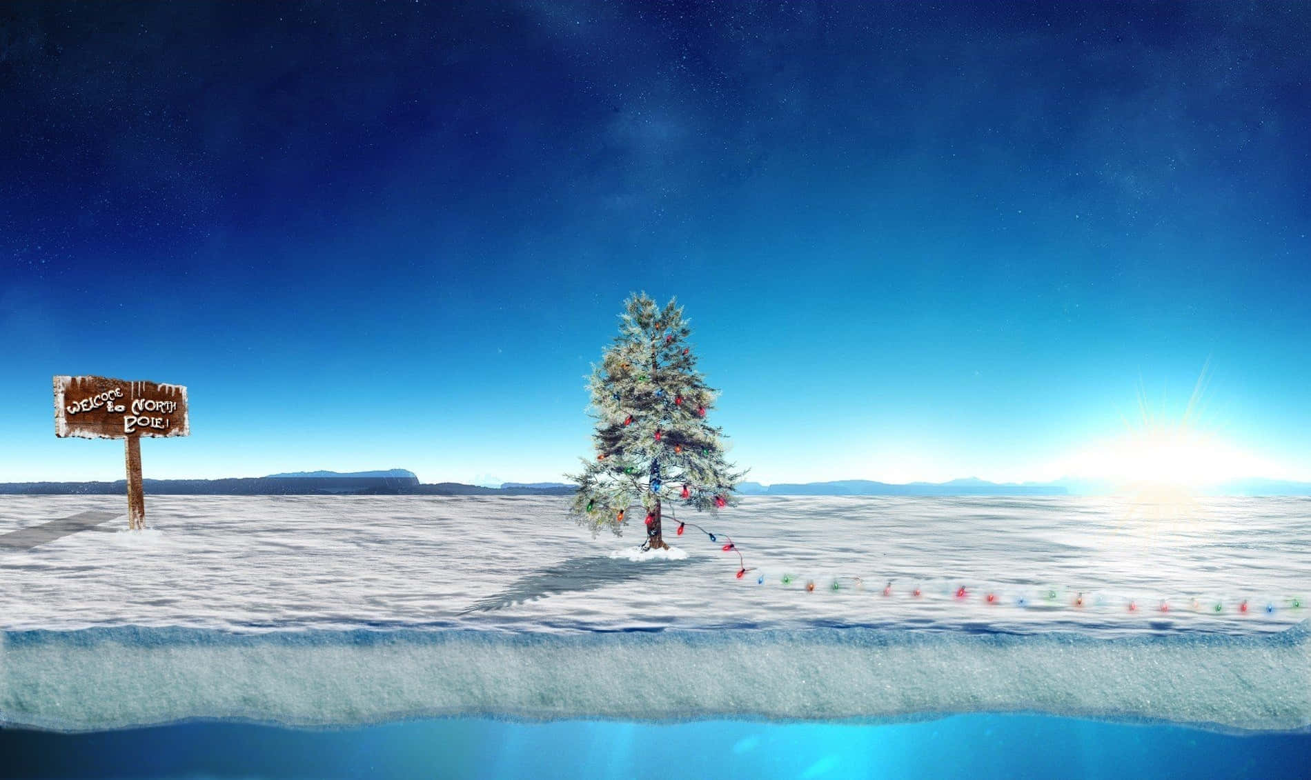 Kuzey Kutbu'nda Süslenmiş Noel Ağacı Resmi Duvar Kağıdı