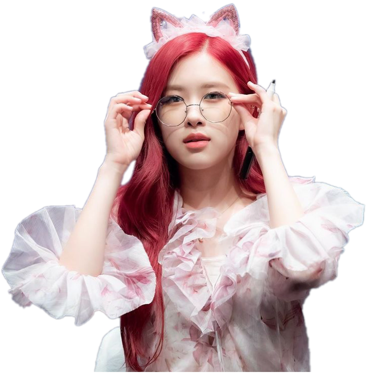 Kızıl Saçlı Kedi Kulaklı ve Gözlüklü Kadın Kpop Yıldızı Duvar Kağıdı