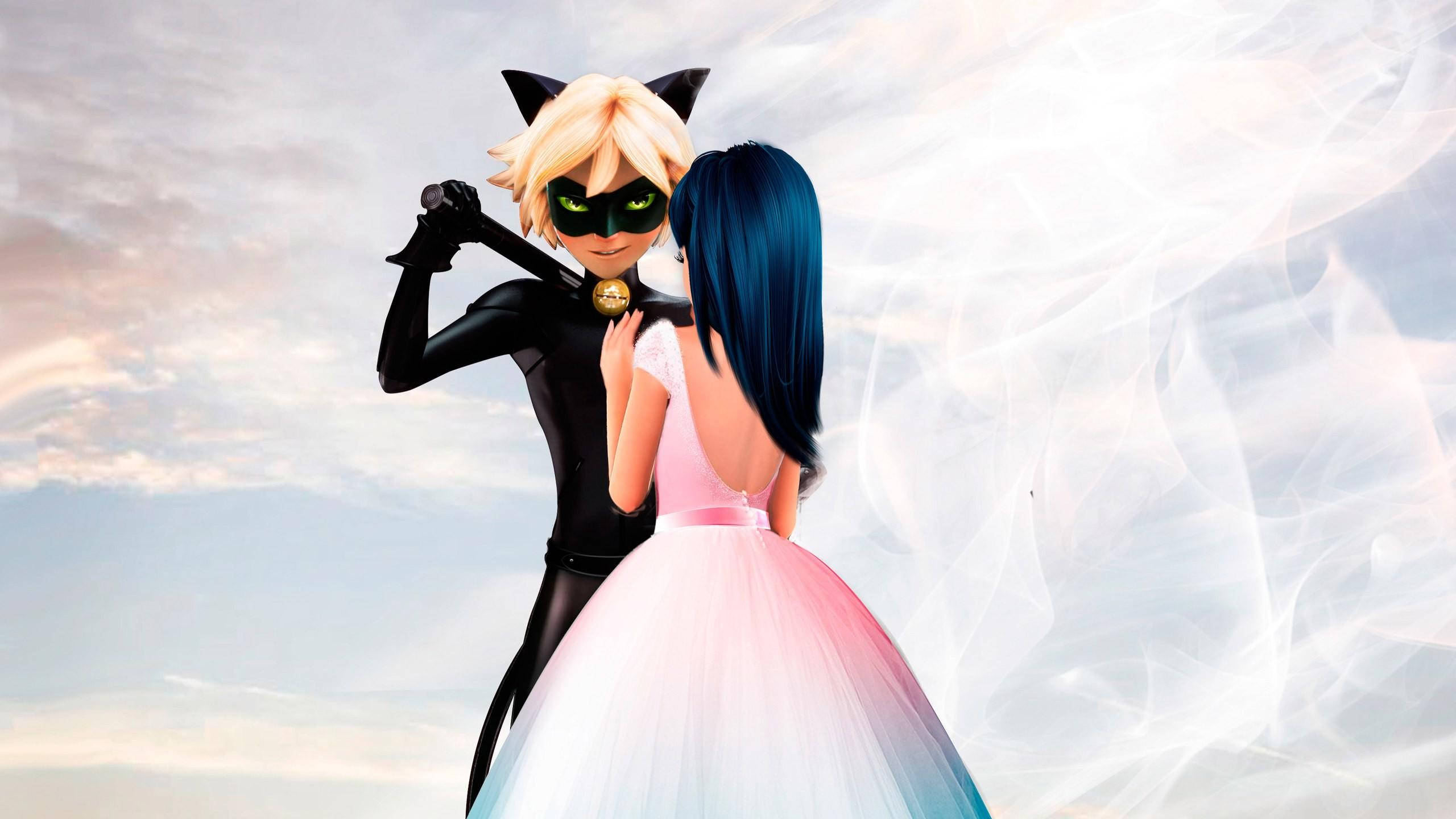 Ladybug ve Cat Noir Öpüşme Gelinlik Duvar Kağıdı