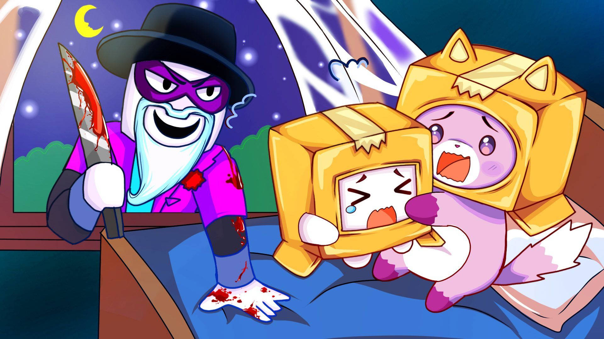 LankyBox Boxy Foxy ve Korkunç Larry Duvar Kağıdı