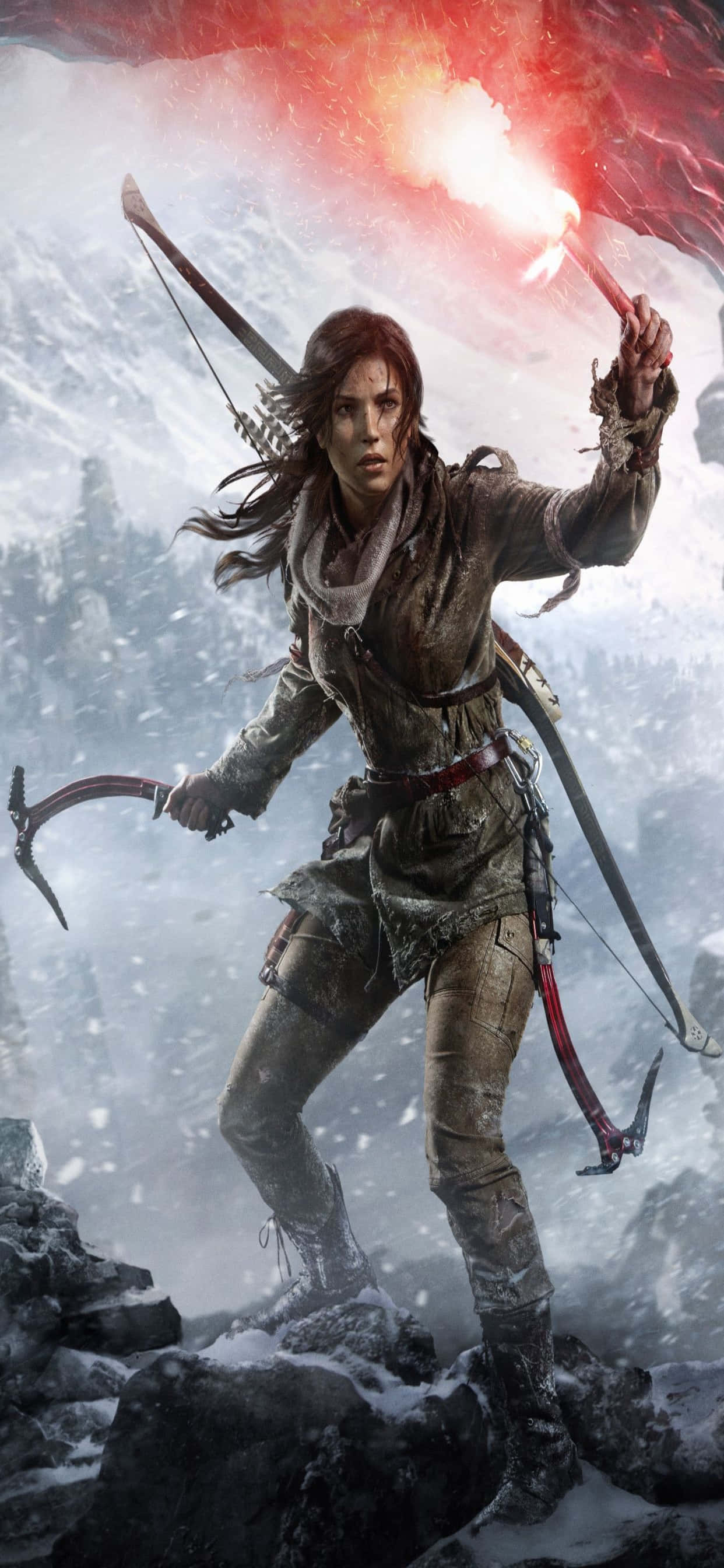 Lara Croft'un dünyasının harikalarını iPhone Xs Max'te keşfedin Duvar Kağıdı