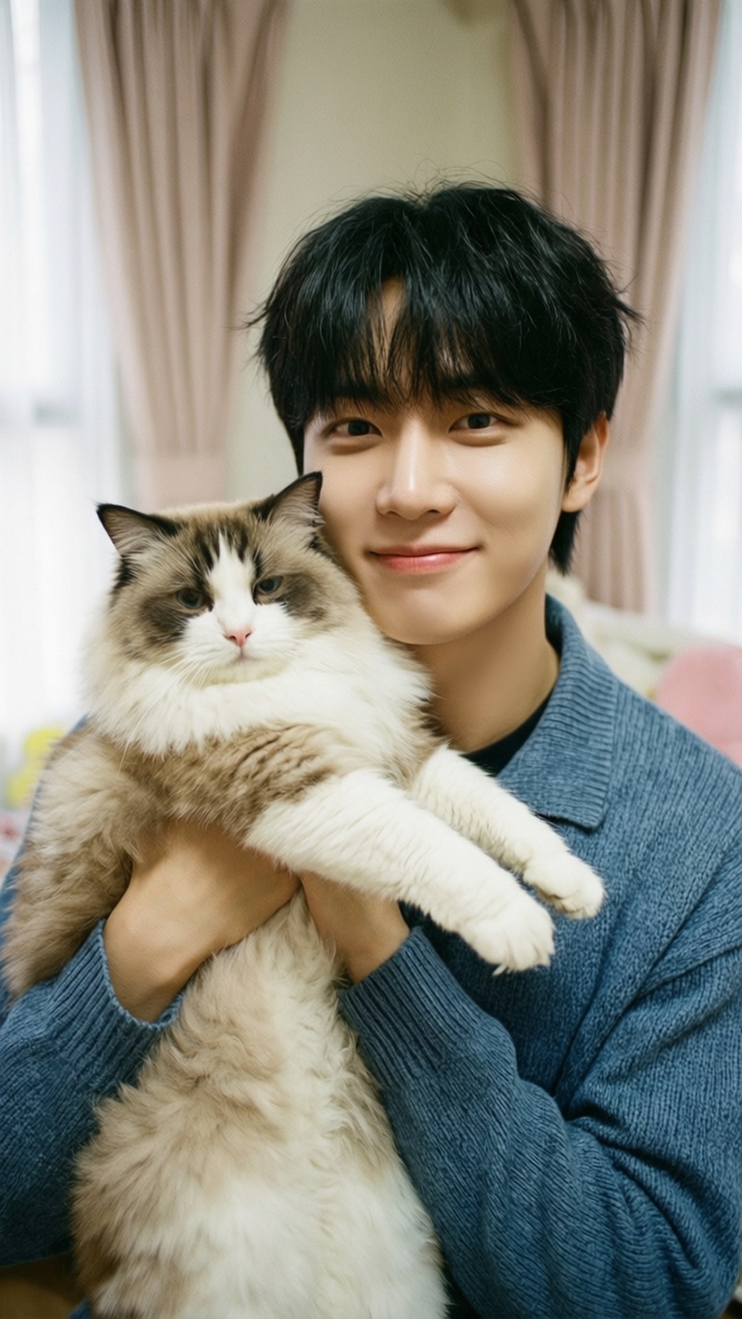 Stray Kids'ten Lee Know bir kediyle kucaklaşıyor, sevimli an