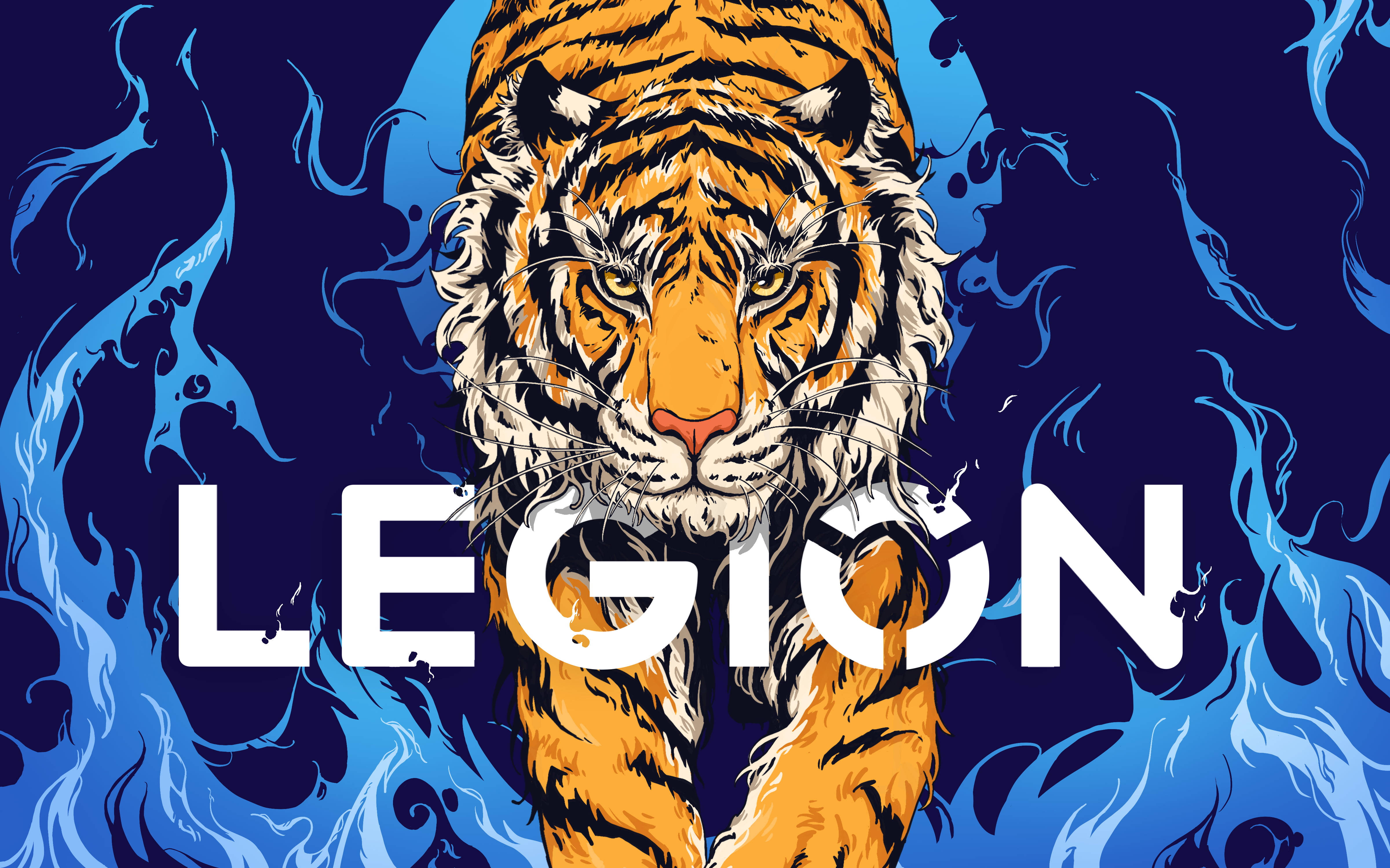 Lenovo Legion Oyun Dizüstü Bilgisayarı ve Kaplan Duvar Kağıdı