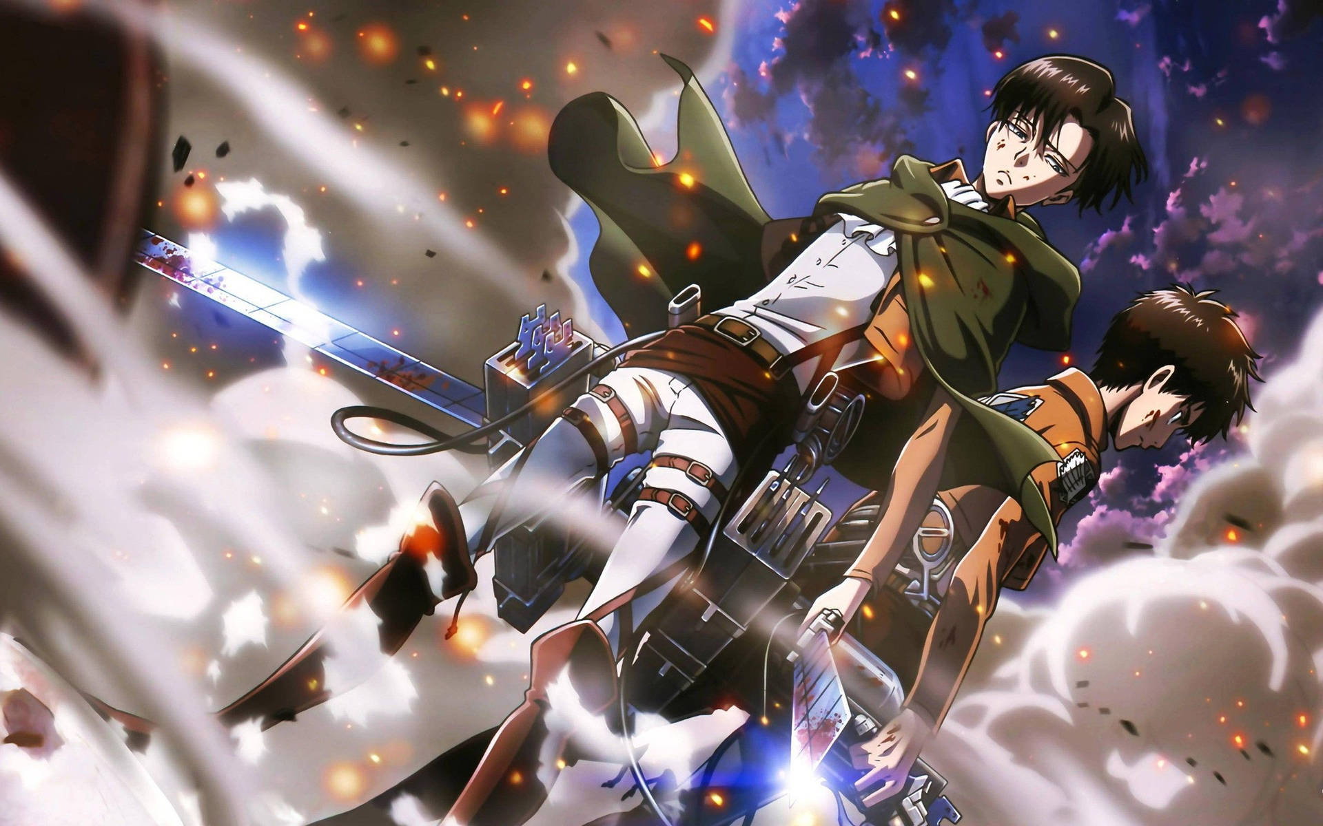 Levi ve Eren'in Attack On Titan duvar kağıdı tanıtım görseli