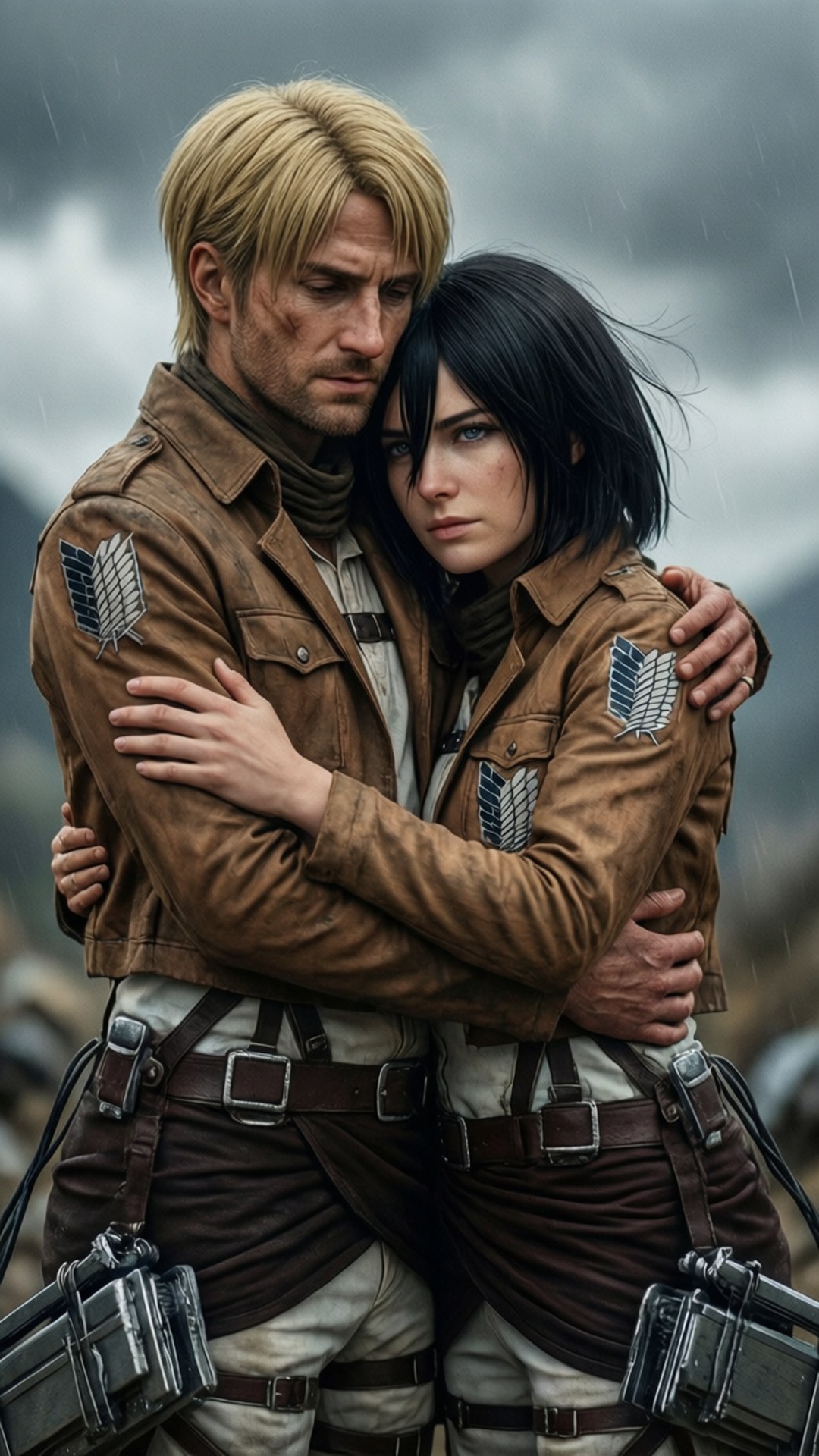Levi ve Mikasa Kucaklaşması Duvar Kağıdı