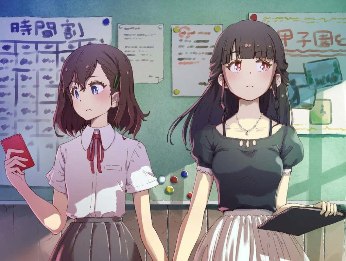 Lezbiyen Anime Okul Kızı Sınıfta Duvar Kağıdı