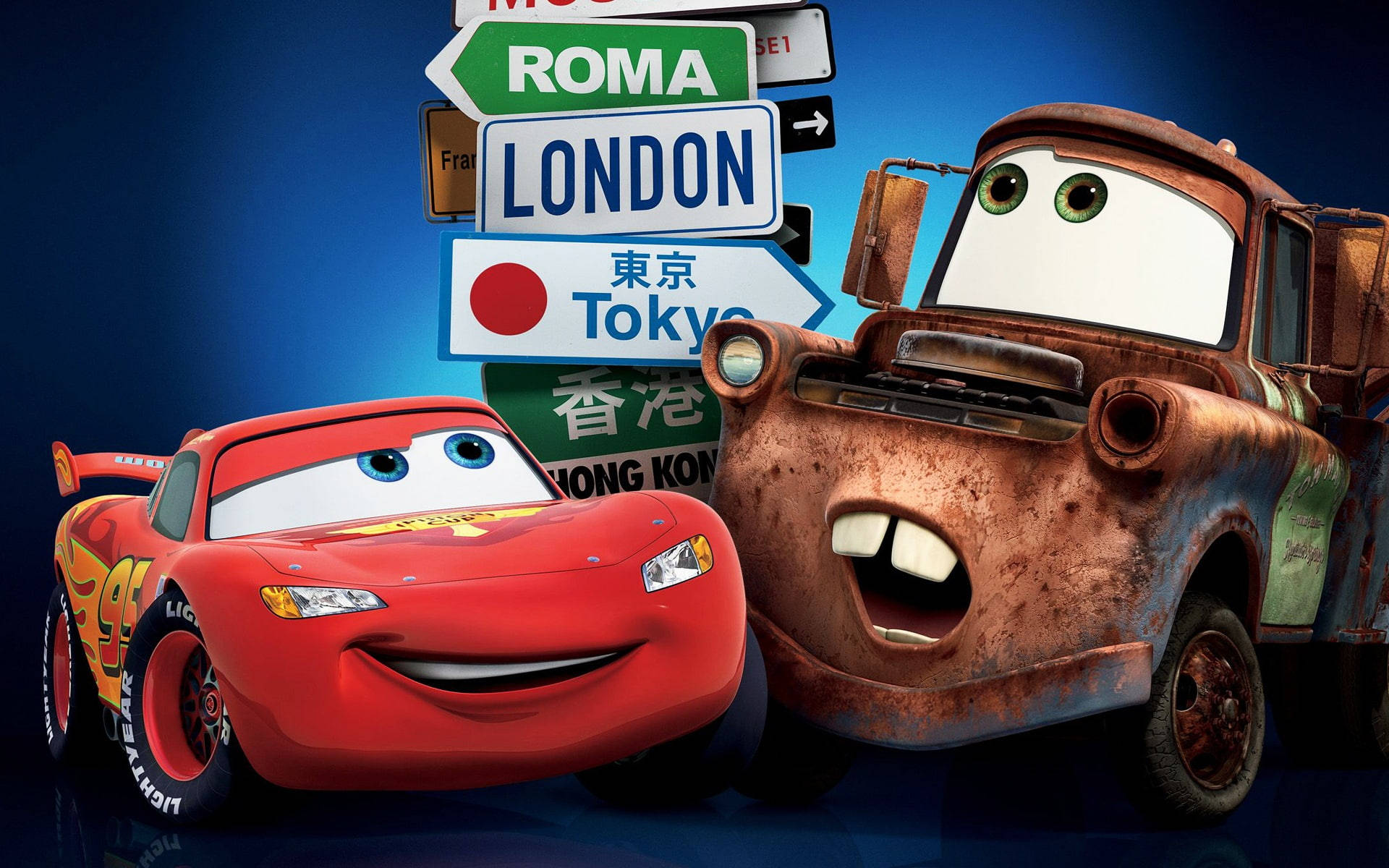 Lightning McQueen ve Mater, Arabalar 2'de Büyük Bir Macerada Duvar Kağıdı