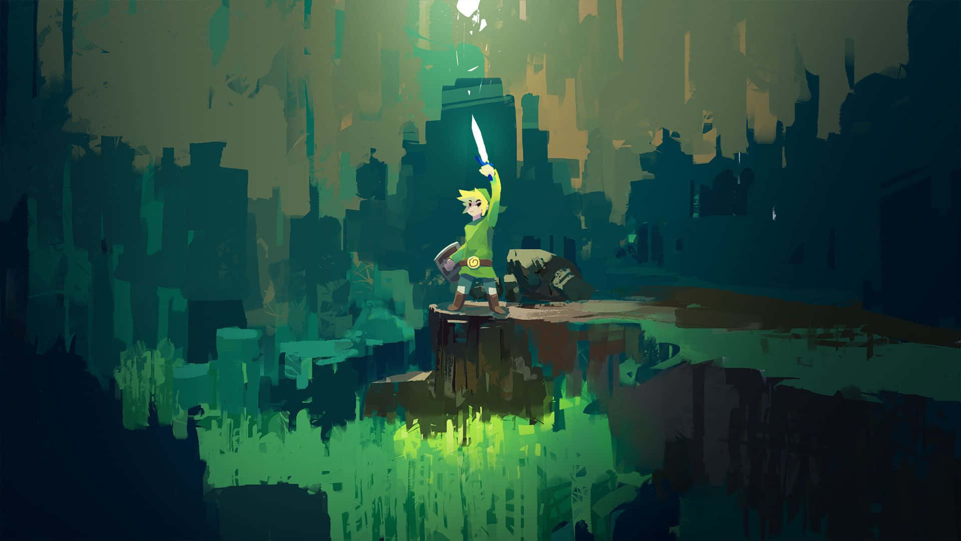 Link, The Legend of Zelda'nın genç kahramanı, elinde Triforce ile. Duvar Kağıdı