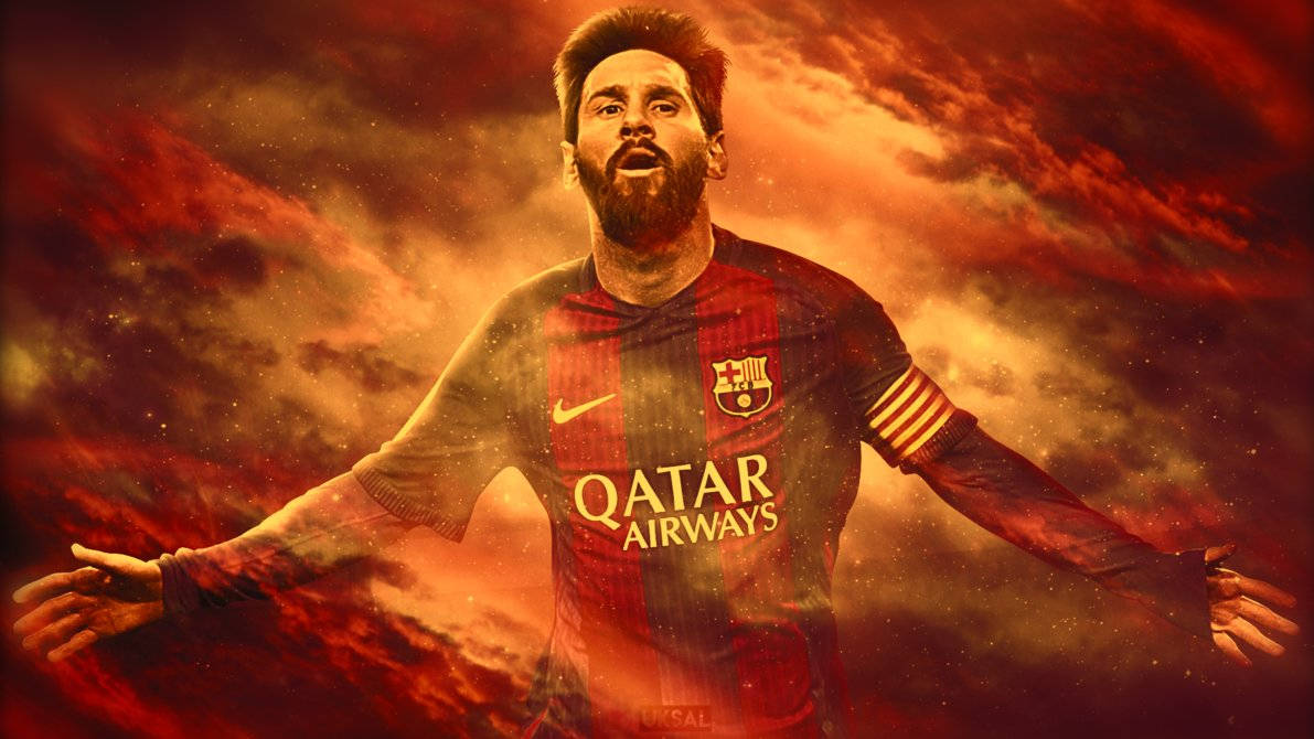 Lionel Messi, alevli turuncu bir ateş çıkararak ısıyı getiriyor! Duvar Kağıdı
