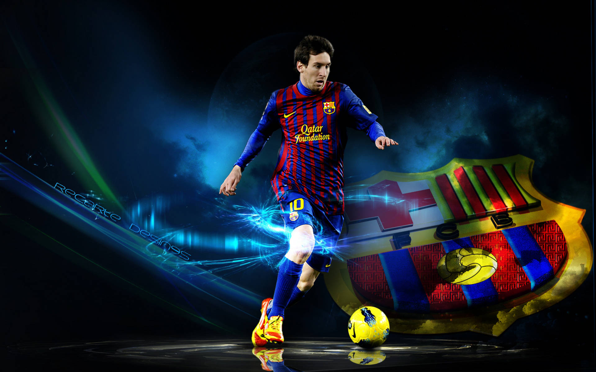 Lionel Messi'nin 3D FC Barcelona takım logosu sanatı duvar kağıdı