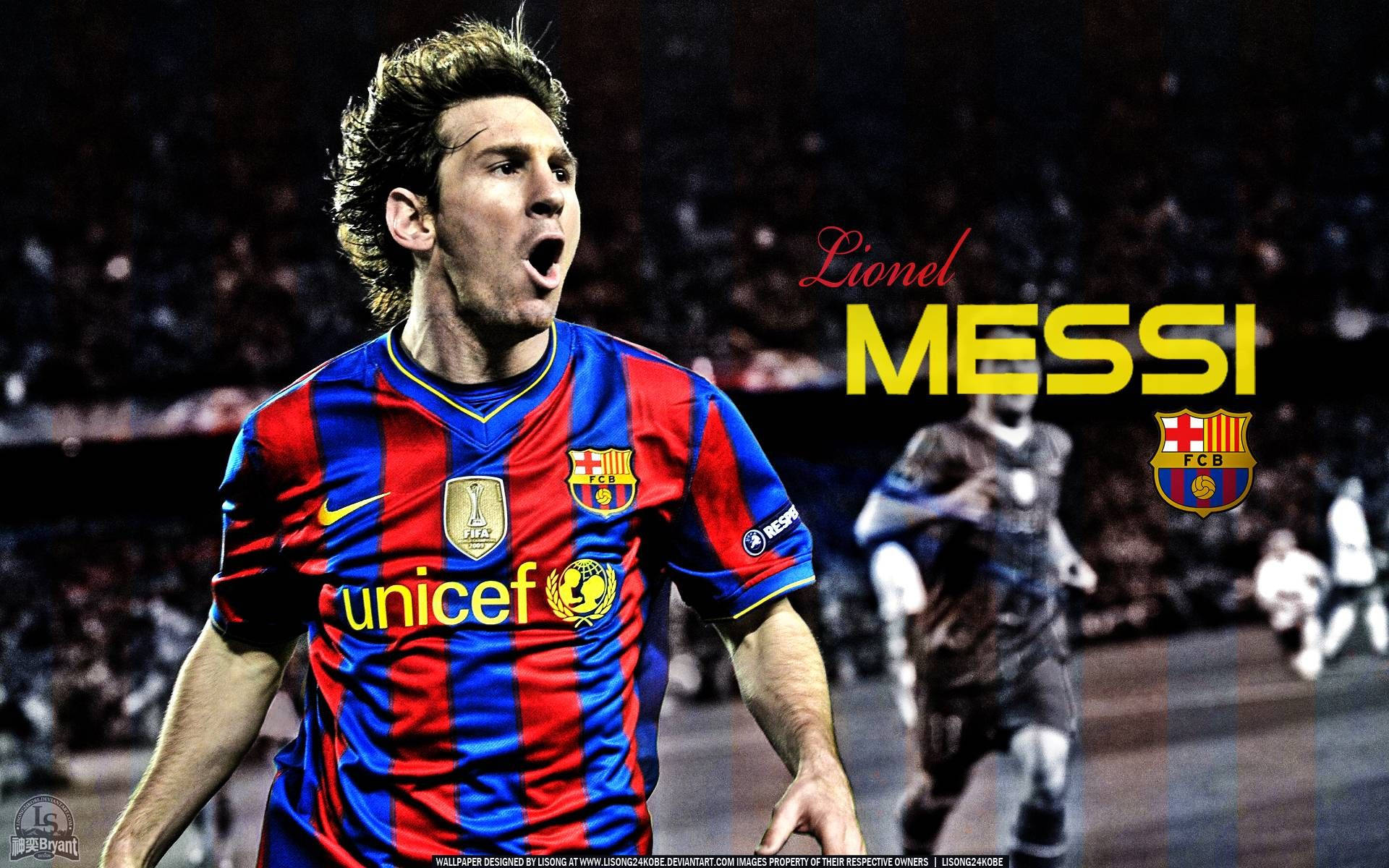 Messi, FC Barcelona UNICEF formasıyla tezahürat yaparken duvar kağıdı