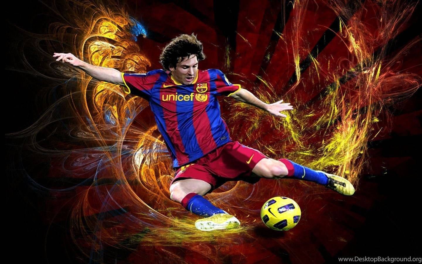 Lionel Messi sarı bir futbol topuna vuruyor dijital sanat duvar kağıdı