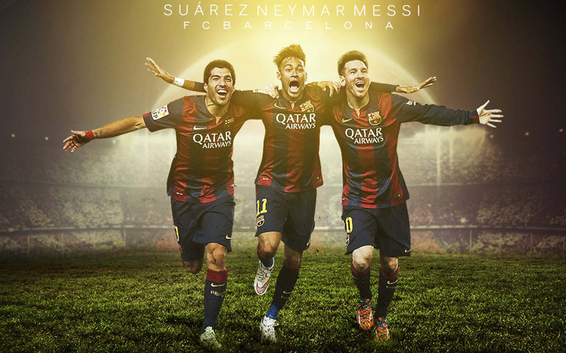 Messi Suarez Neymar futbol üçlüsü sahada koşarken duvar kağıdı