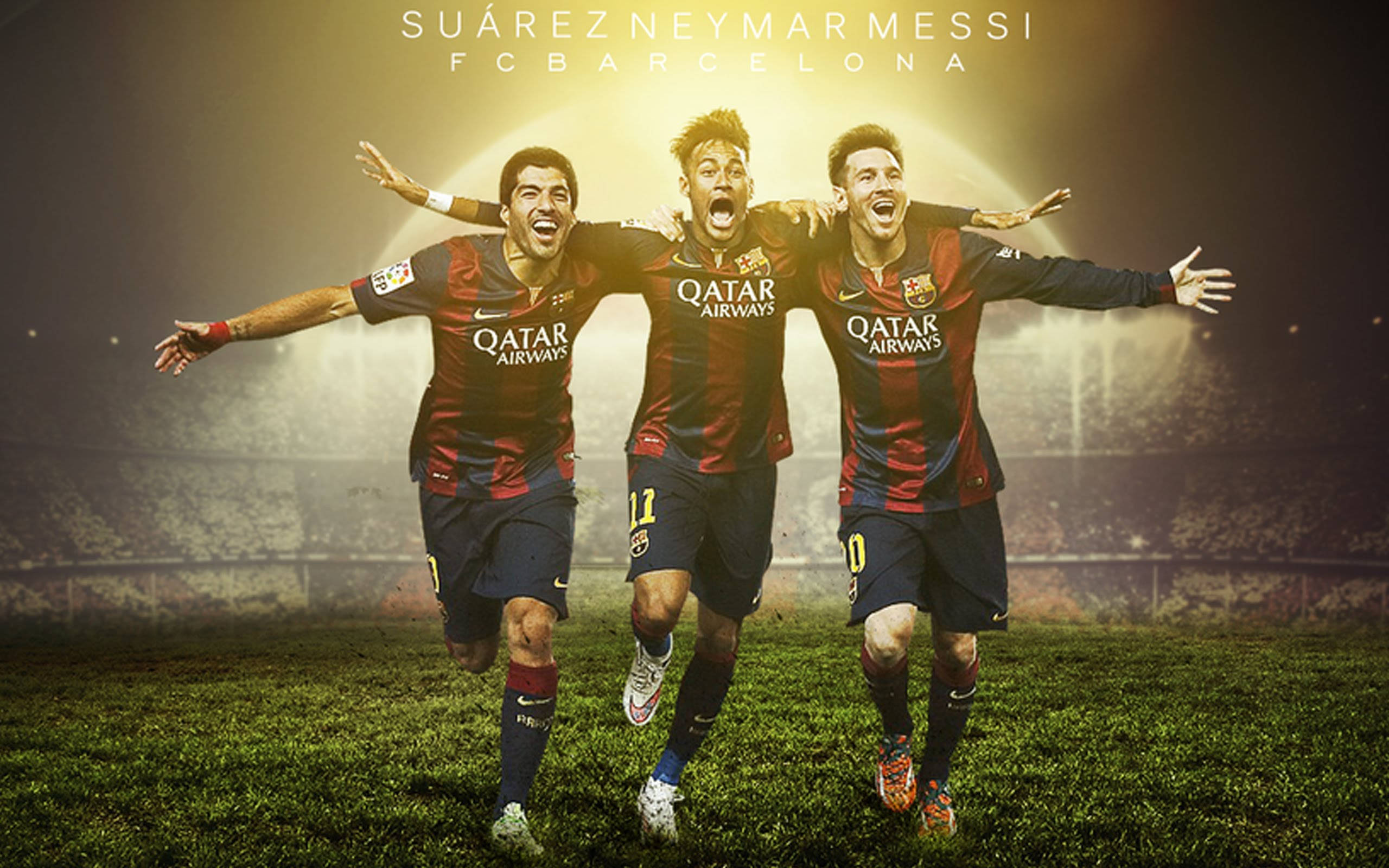 Lionel Messi, Luis Suarez ve Neymar Jr., FC Barcelona'dan bir maçta. Duvar Kağıdı