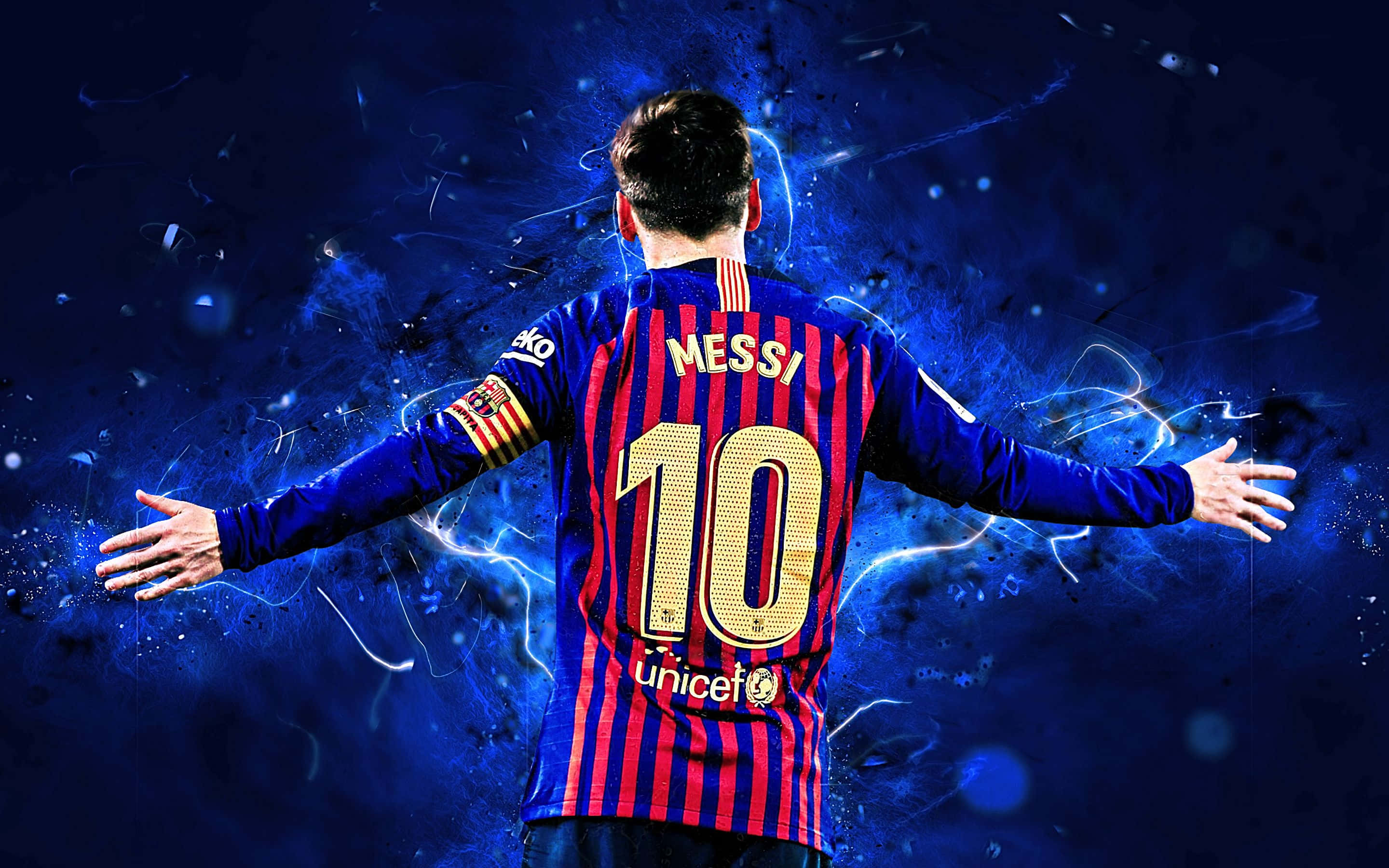 Lionel Messi, rakibini geçerken renkli bir gün batımıyla çevrili. Duvar Kağıdı