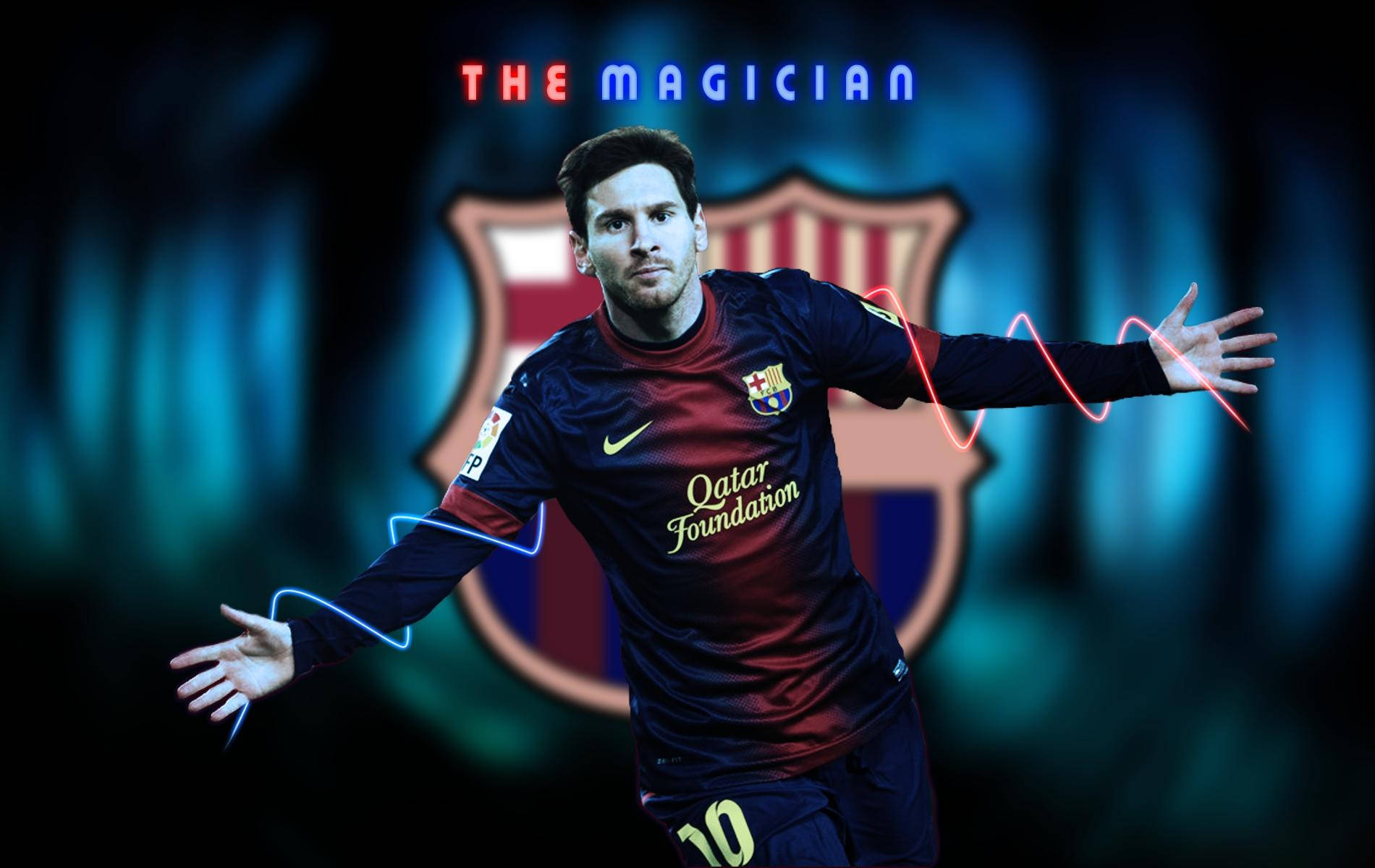 Lionel Messi, Sihirbaz yazısı ve FCB logosu ile duvar kağıdı