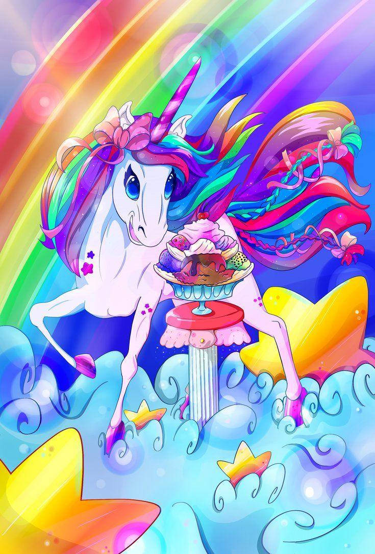 Lisa Frank Tek Boynuzlu At ve Dondurma Duvar Kağıdı