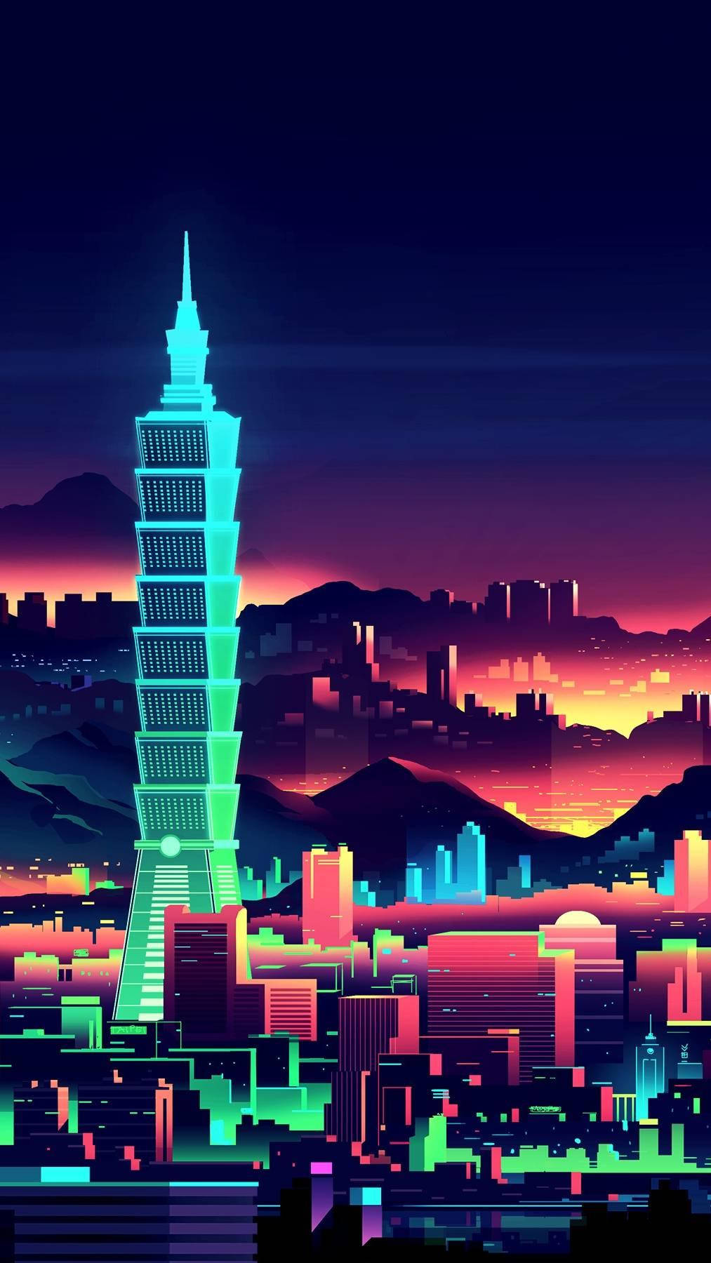 Lo Fi Neon Şehir iPhone Duvar Kağıdı