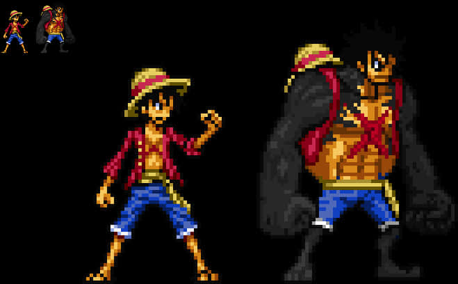 Luffy ve Dördüncü Dişi Dönüşümü Piksel Sanatı Duvar Kağıdı