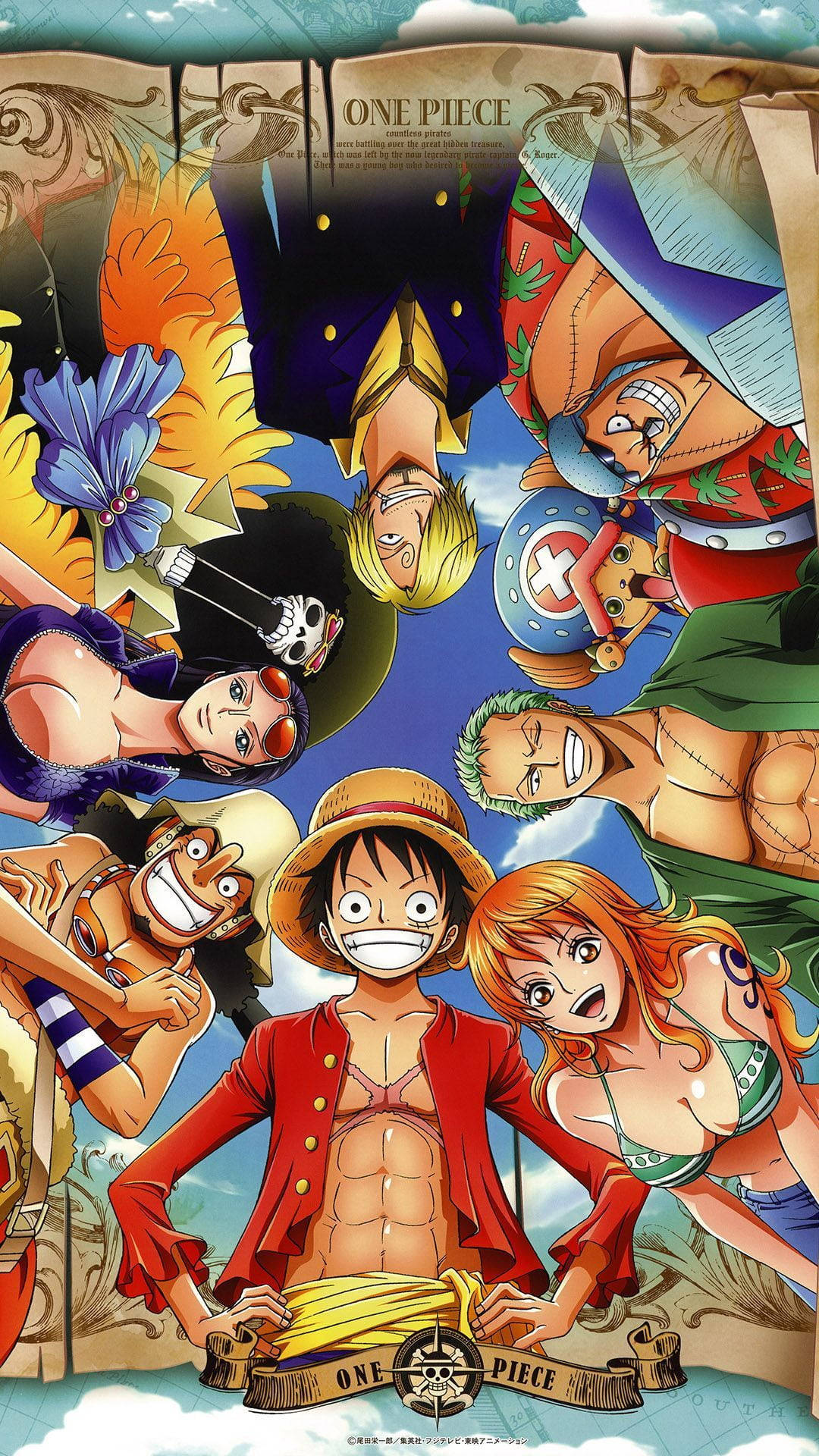 Luffy ve Hasır Şapka Korsanları Gülümsüyor Duvar Kağıdı