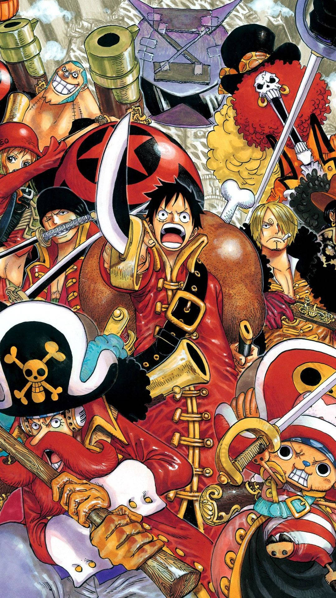 Luffy ve Hasır Şapka mürettebatı popüler manga ve anime serisi One Piece'ten Duvar Kağıdı