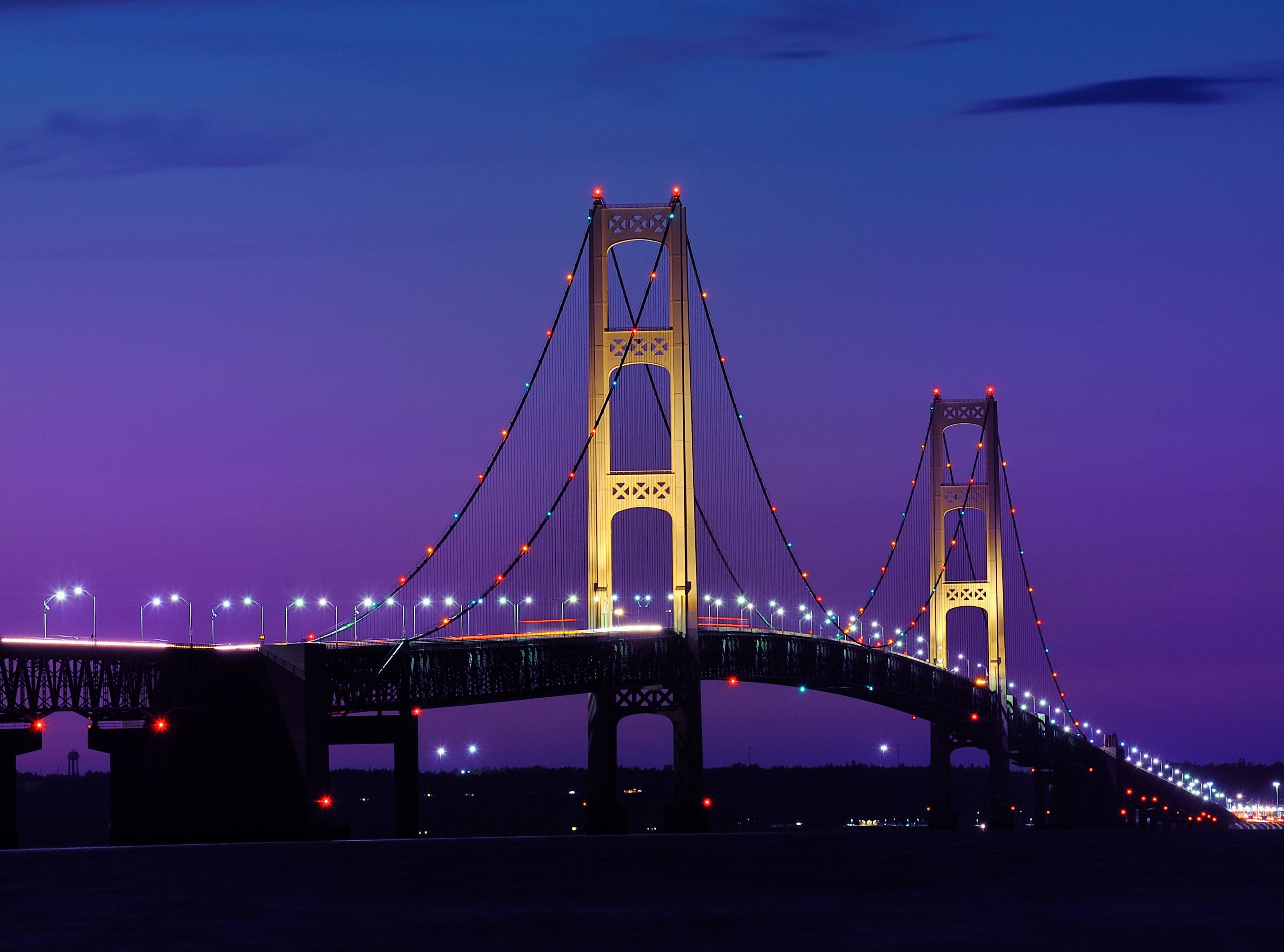 Mackinac Köprüsü Mor Gece Gökyüzüyle Duvar Kağıdı