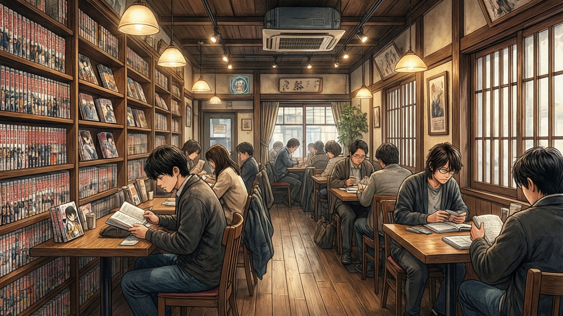 Manga Kafe İç Mekanı Duvar Kağıdı