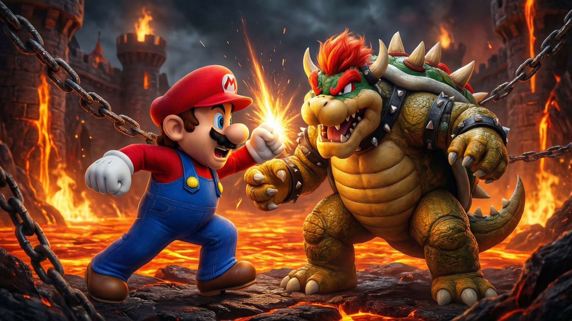 Mario ve Bowser Kapışması Duvar Kağıdı
