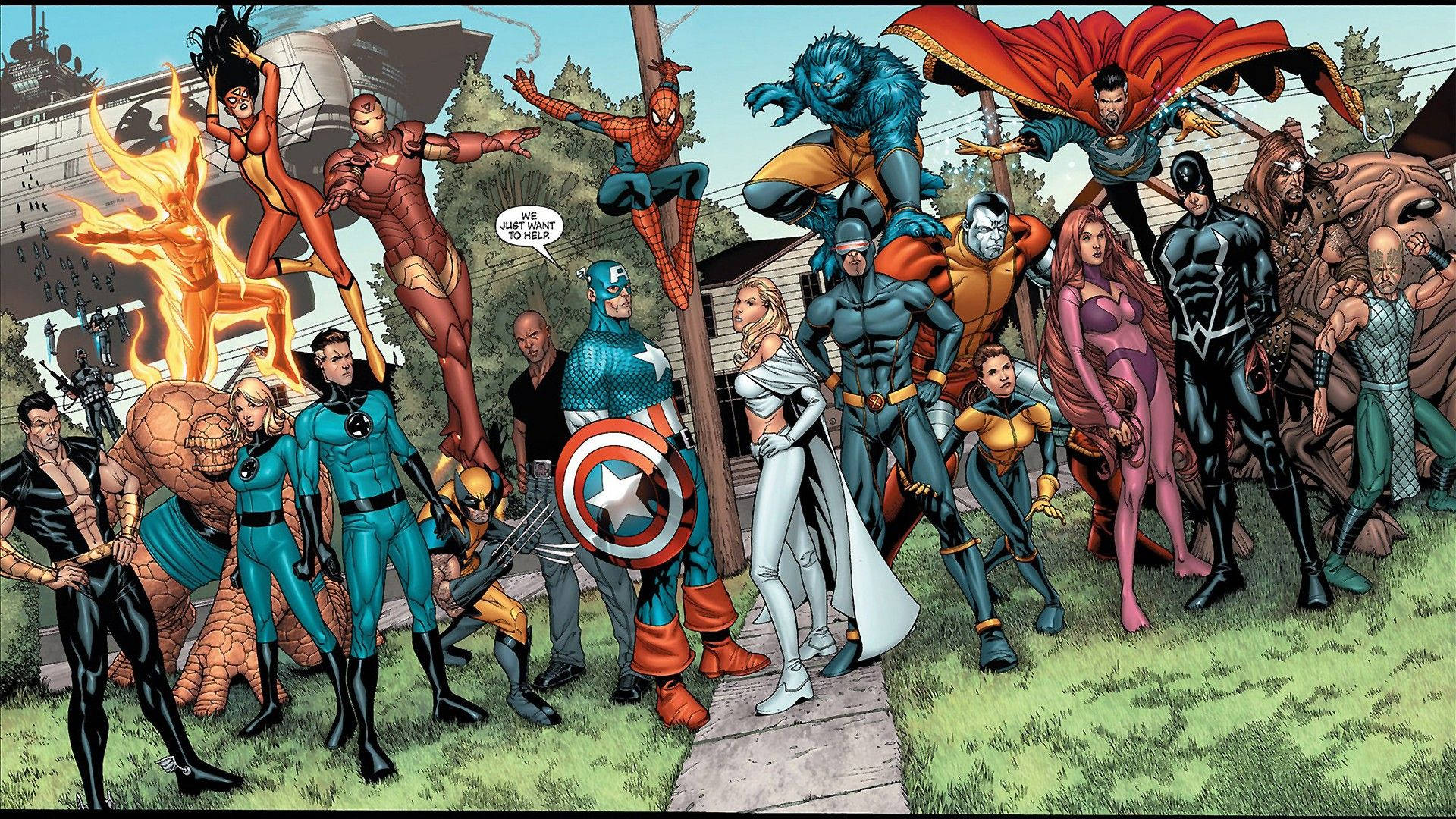 Tümü bir arka planda Marvel süper kahraman karakterleri.