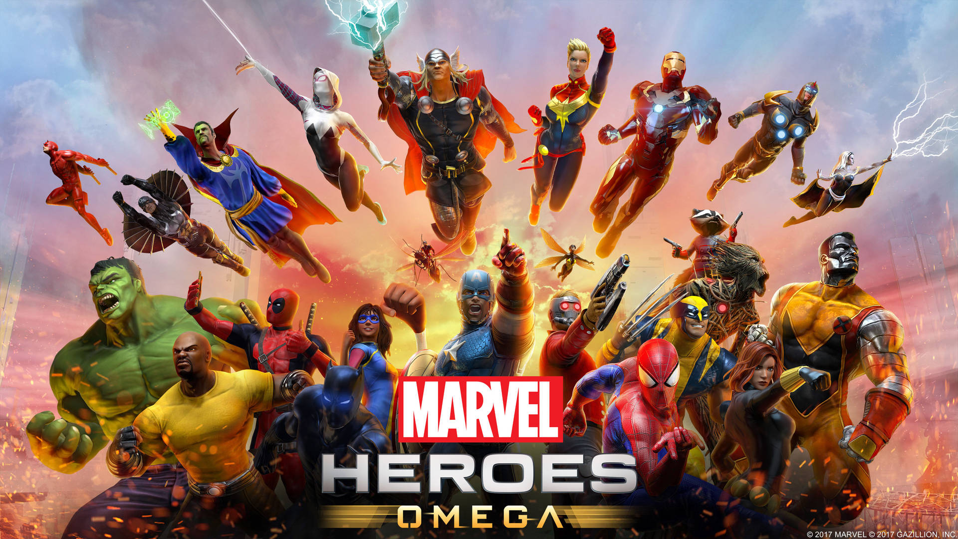 Uçan karakterlerle Marvel süper kahramanları omega.