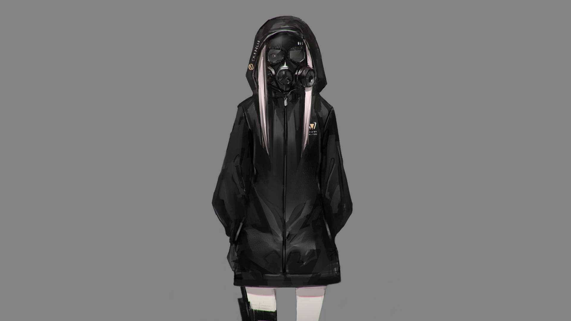 Maskeli Anime Kızı Siyah Kapüşonlu Duvar Kağıdı
