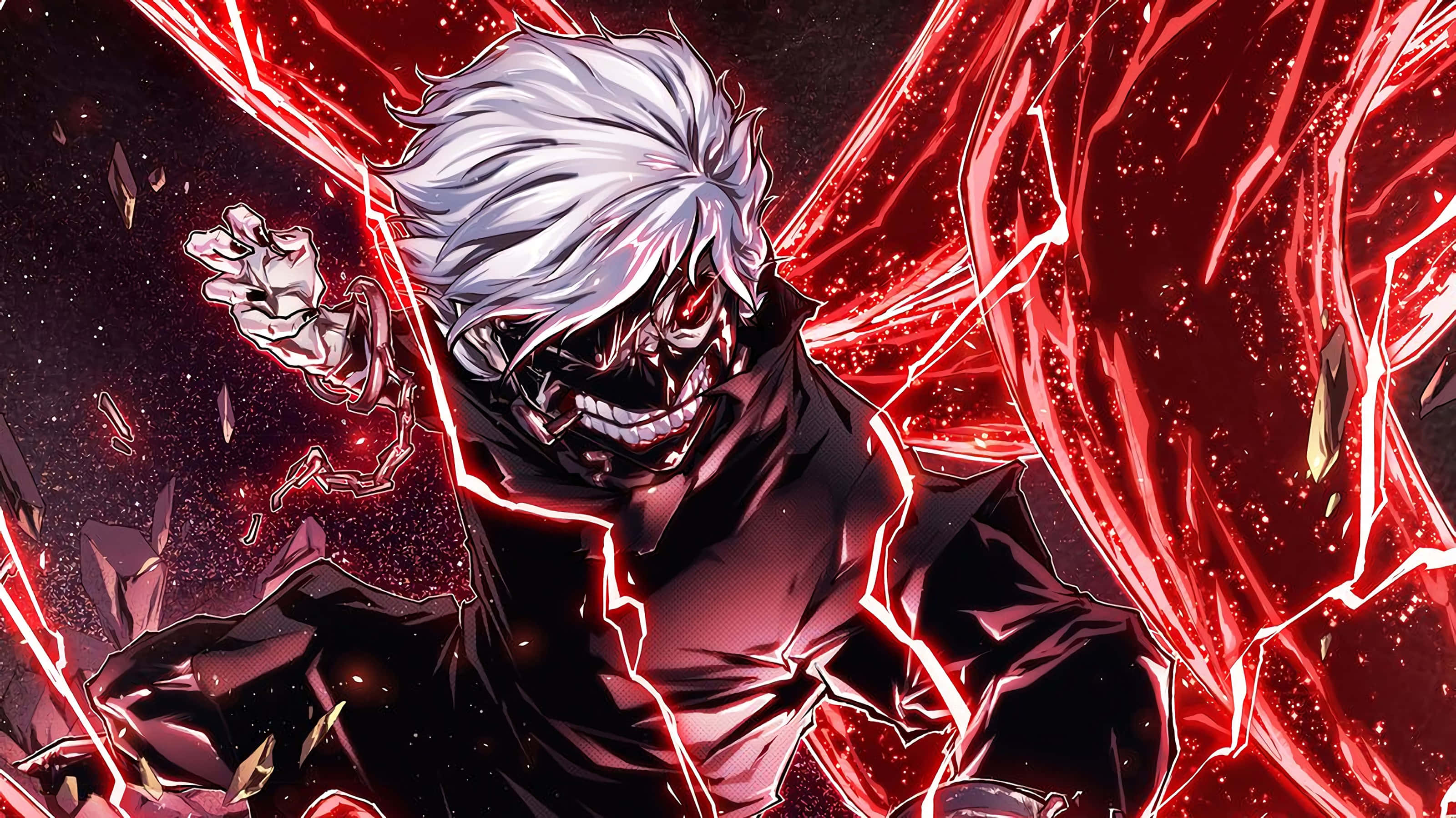Maskeli Çocuk Kaneki Anime Sanatı Kırmızı Enerji Duvar Kağıdı