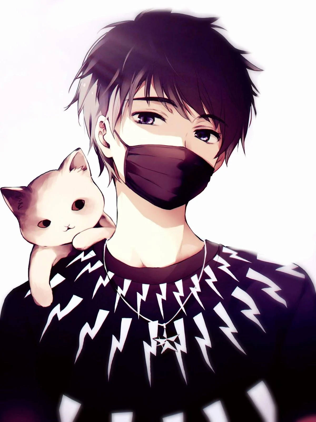Maskeli Çocuk ve Beyaz Kedi Anime Profil Duvar Kağıdı