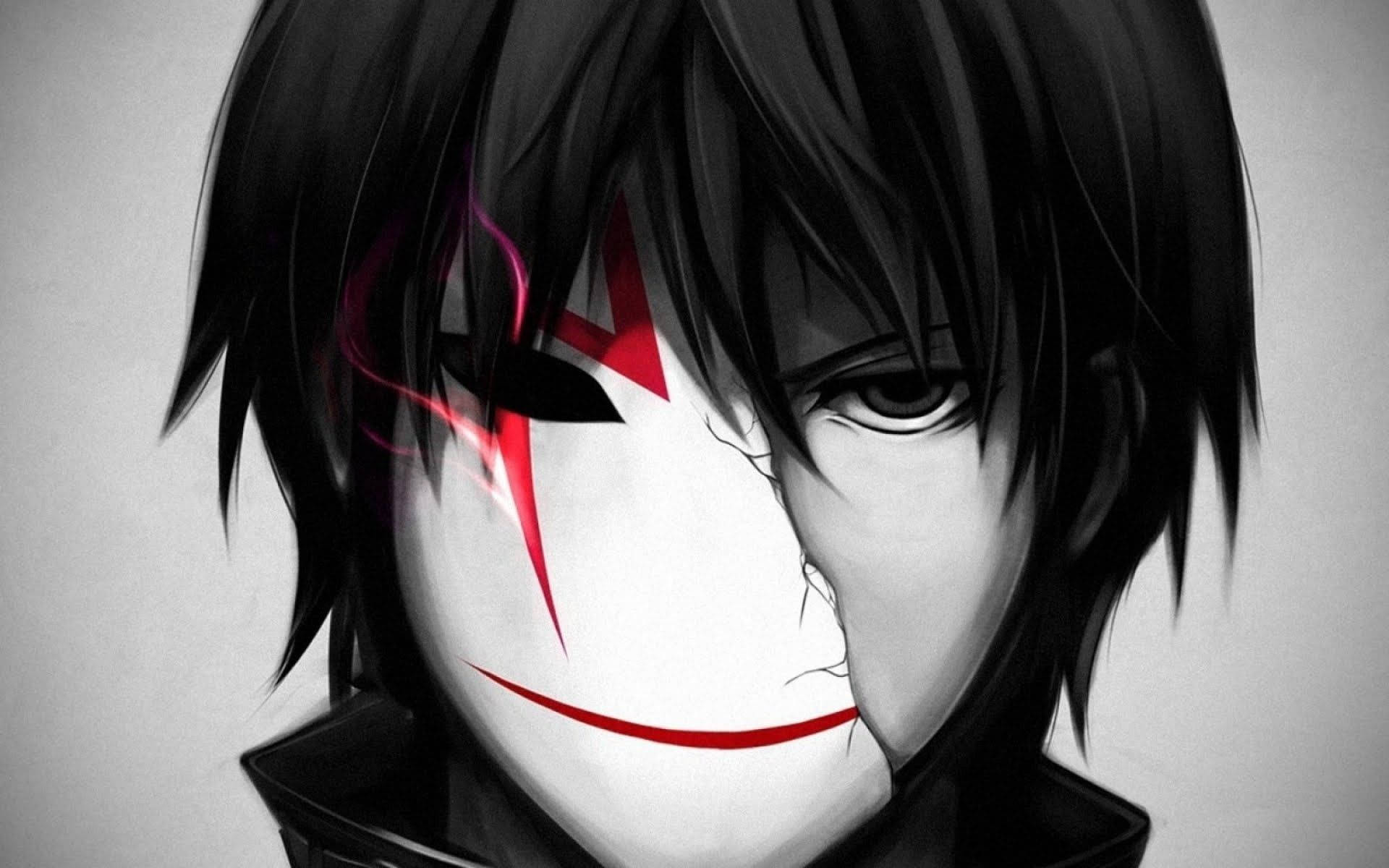 Maskeli Siyah Beyaz Anime Çocuğu Duvar Kağıdı