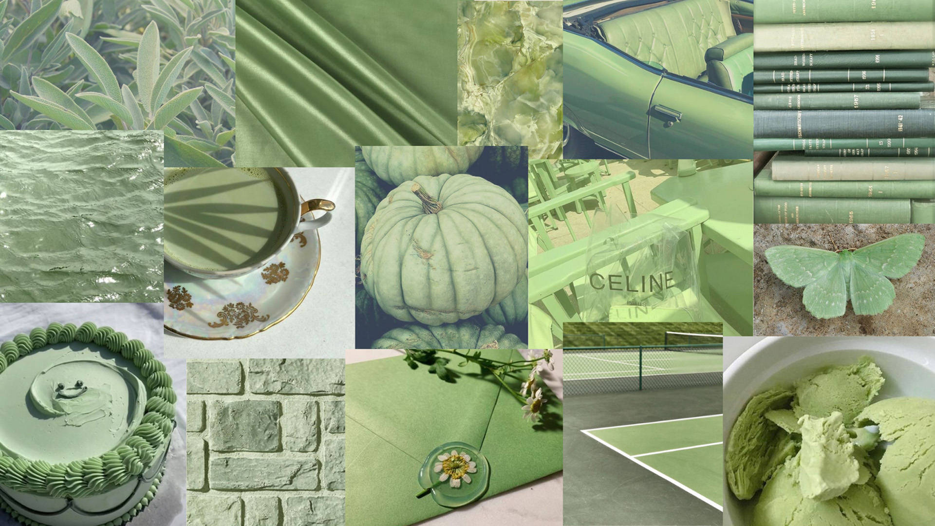 Matcha Adaçayı Yeşili Estetiği Duvar Kağıdı