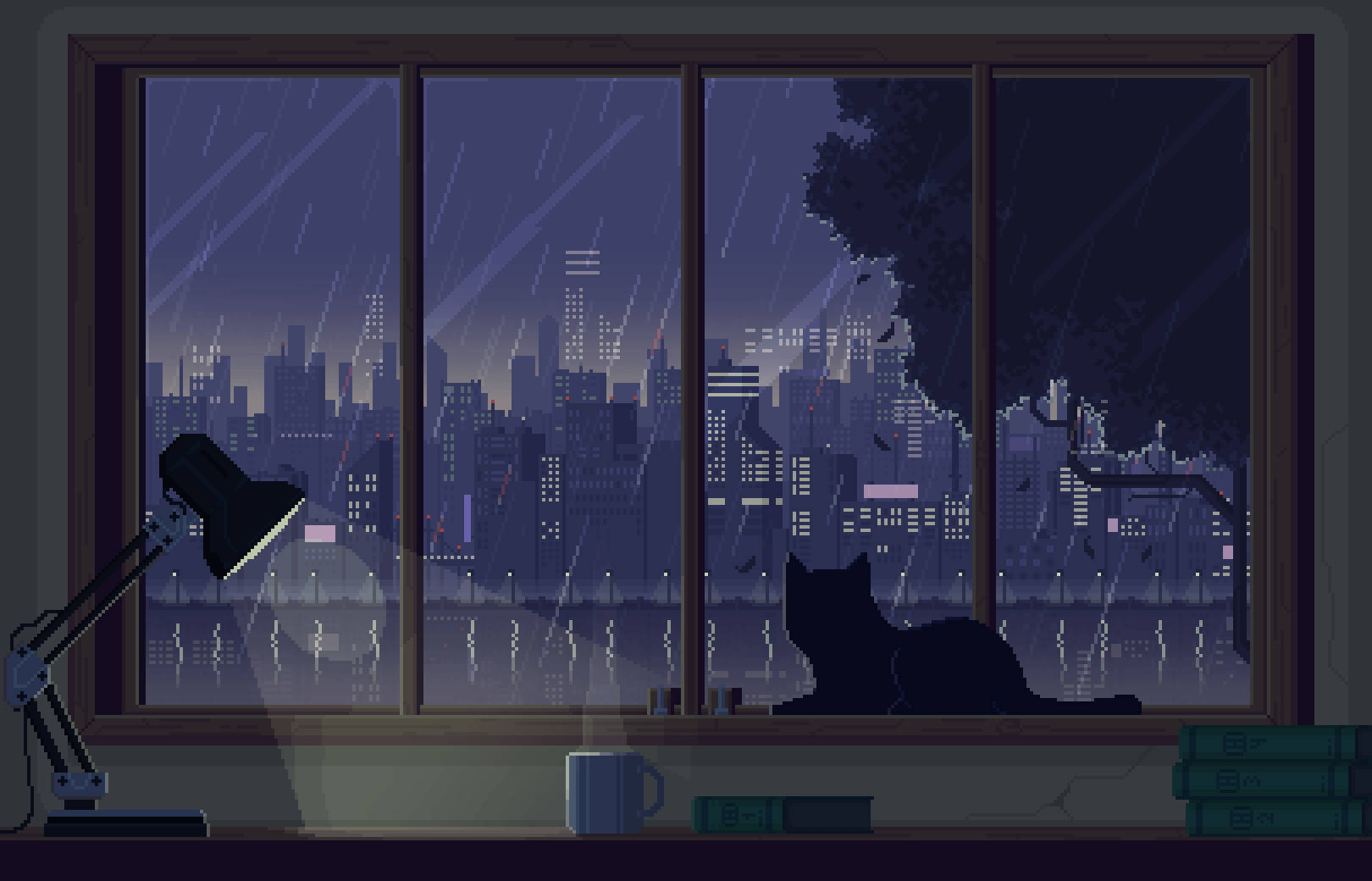 Mavi Anime Silüet Kedi Estetiği Duvar Kağıdı