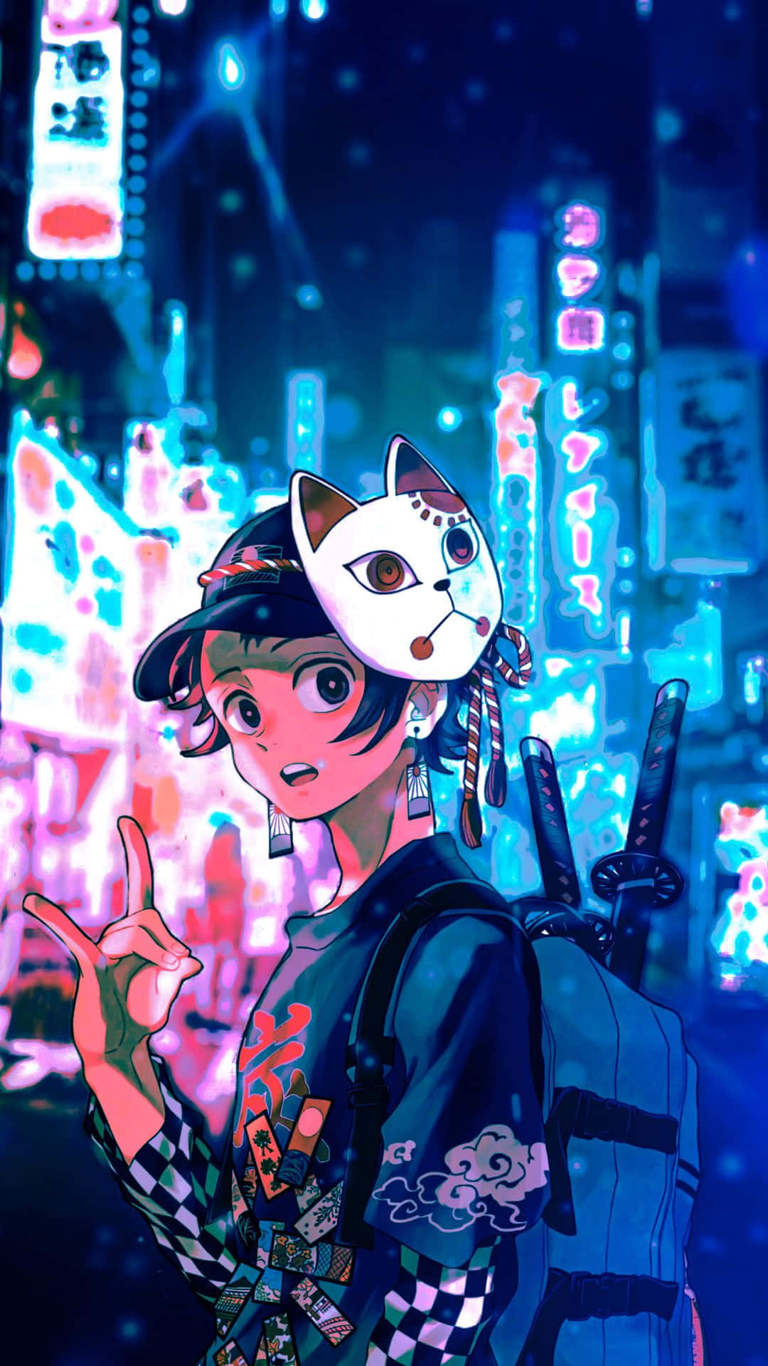 Mavi Anime Tanjiro Kamado Demon Slayer Duvar Kağıdı