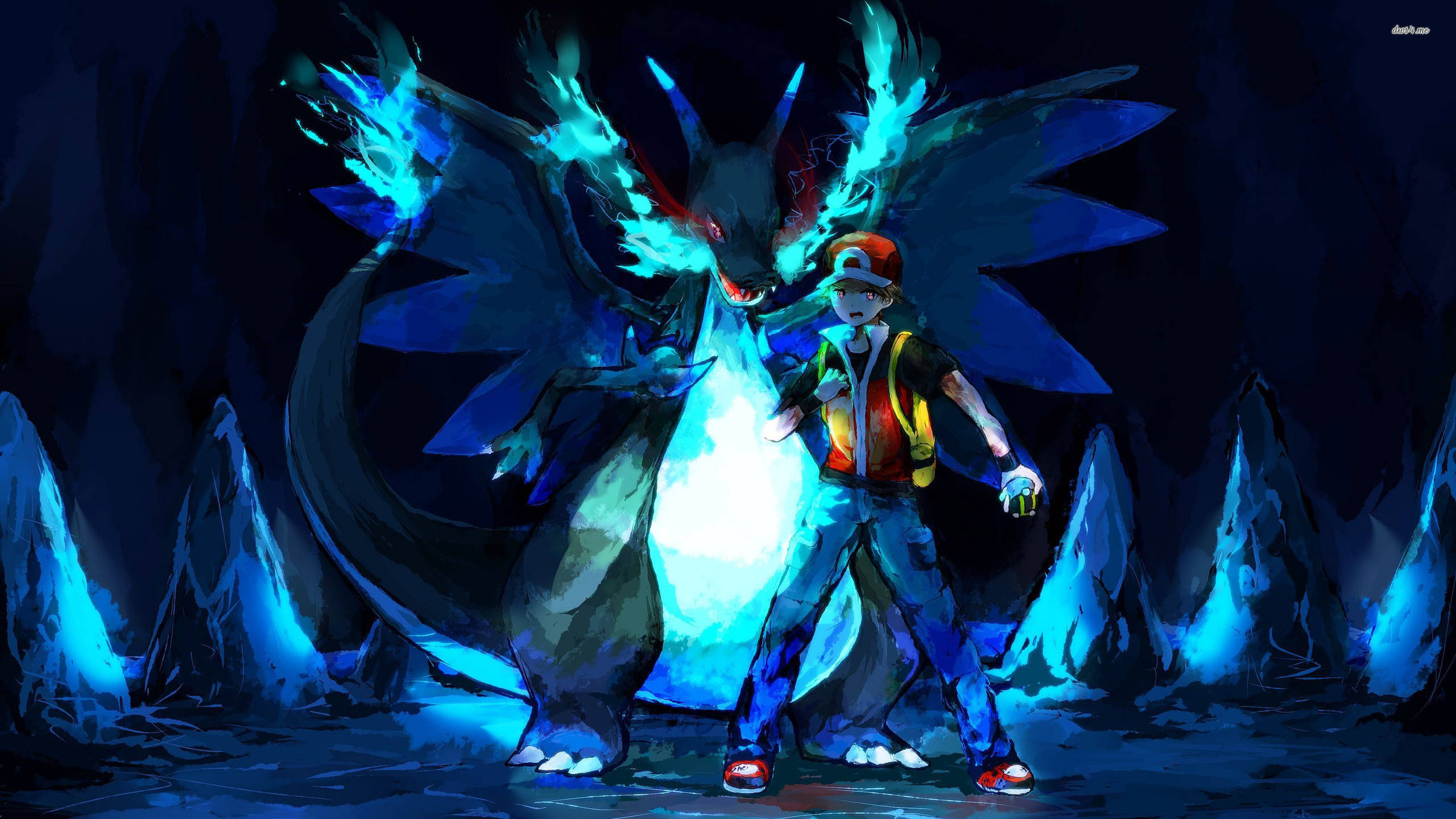 Mavi Charizard ve Ash ile Havalı Pokemon Duvar Kağıdı