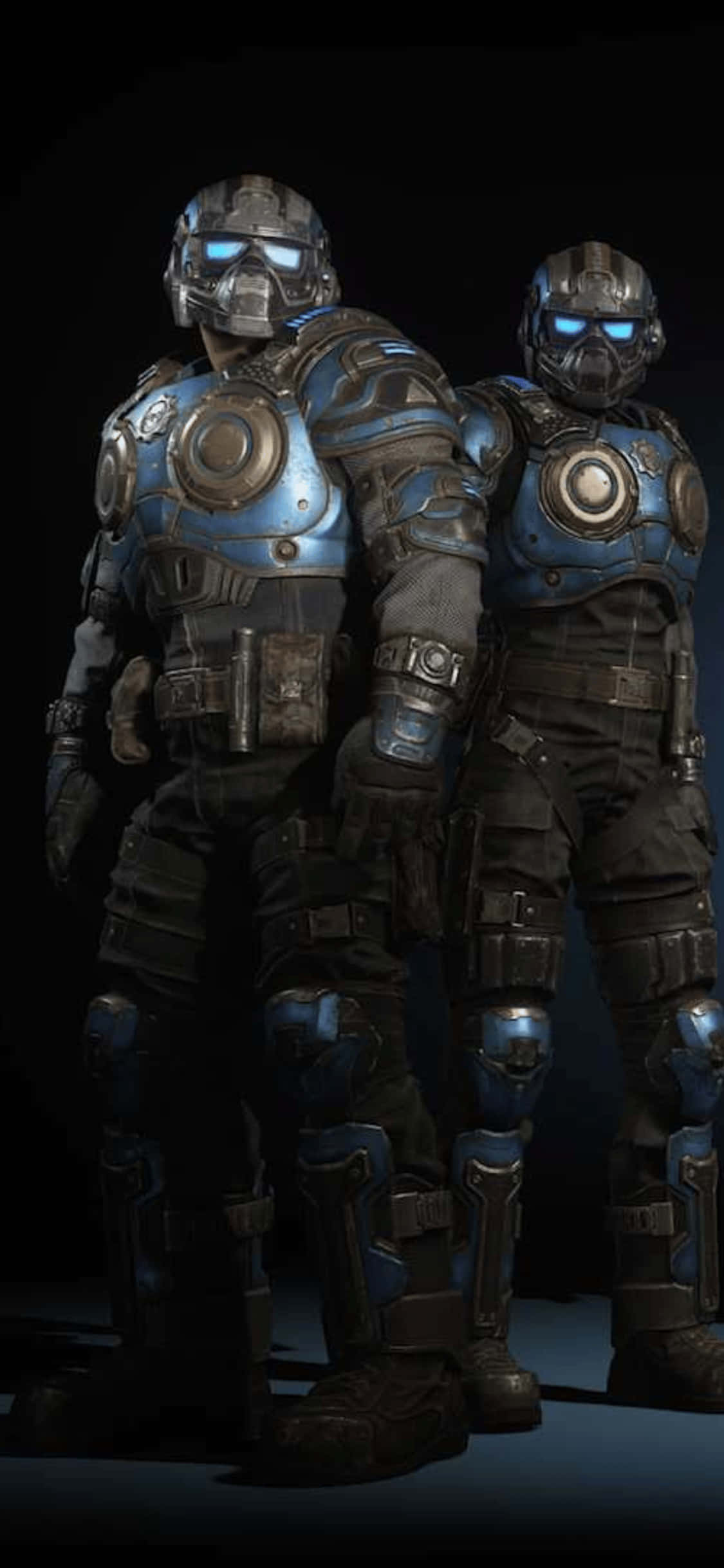 mavi Gears of War kıyafetleri içinde yan yana duran iki adam Duvar Kağıdı