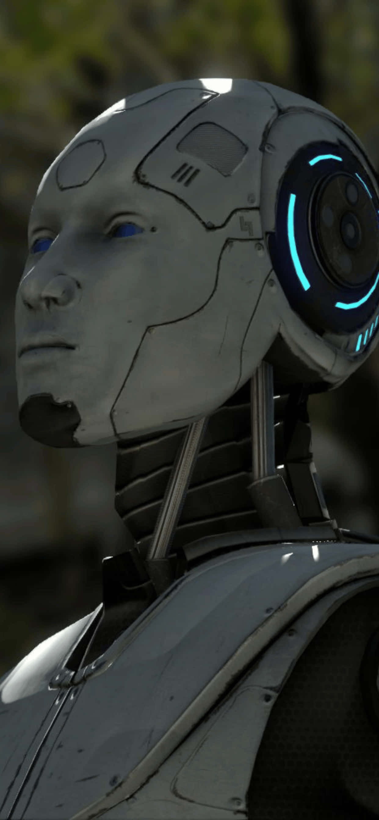 mavi gözlü ve kafasında mavi halka olan bir robot Duvar Kağıdı