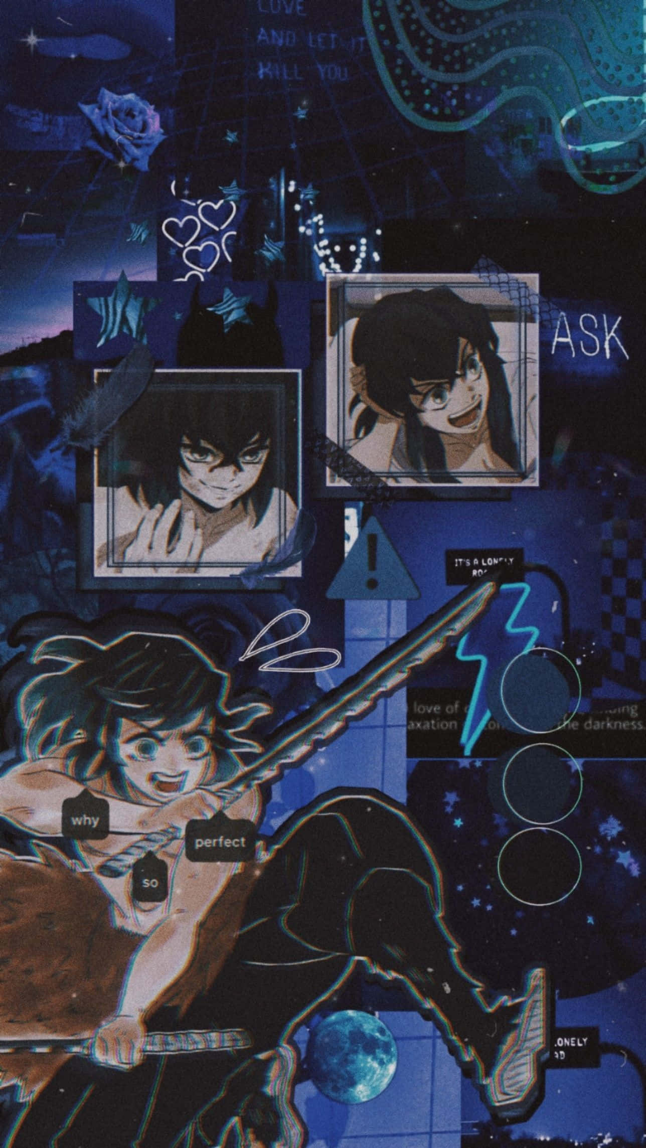 Mavi Kolaj Inosuke Profil Fotoğrafı Duvar Kağıdı