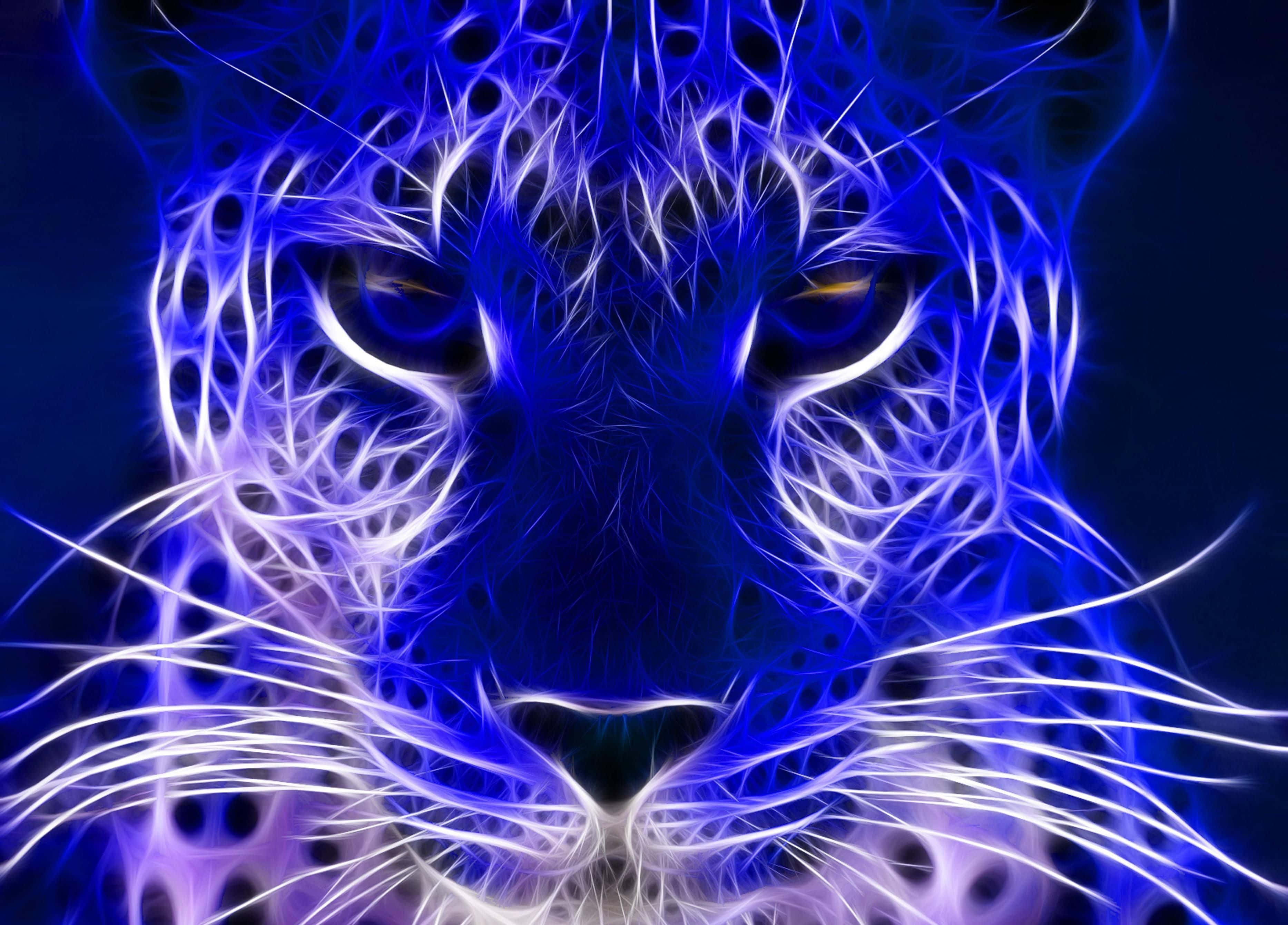 Mavi Neon Hayvan Leopar Duvar Kağıdı