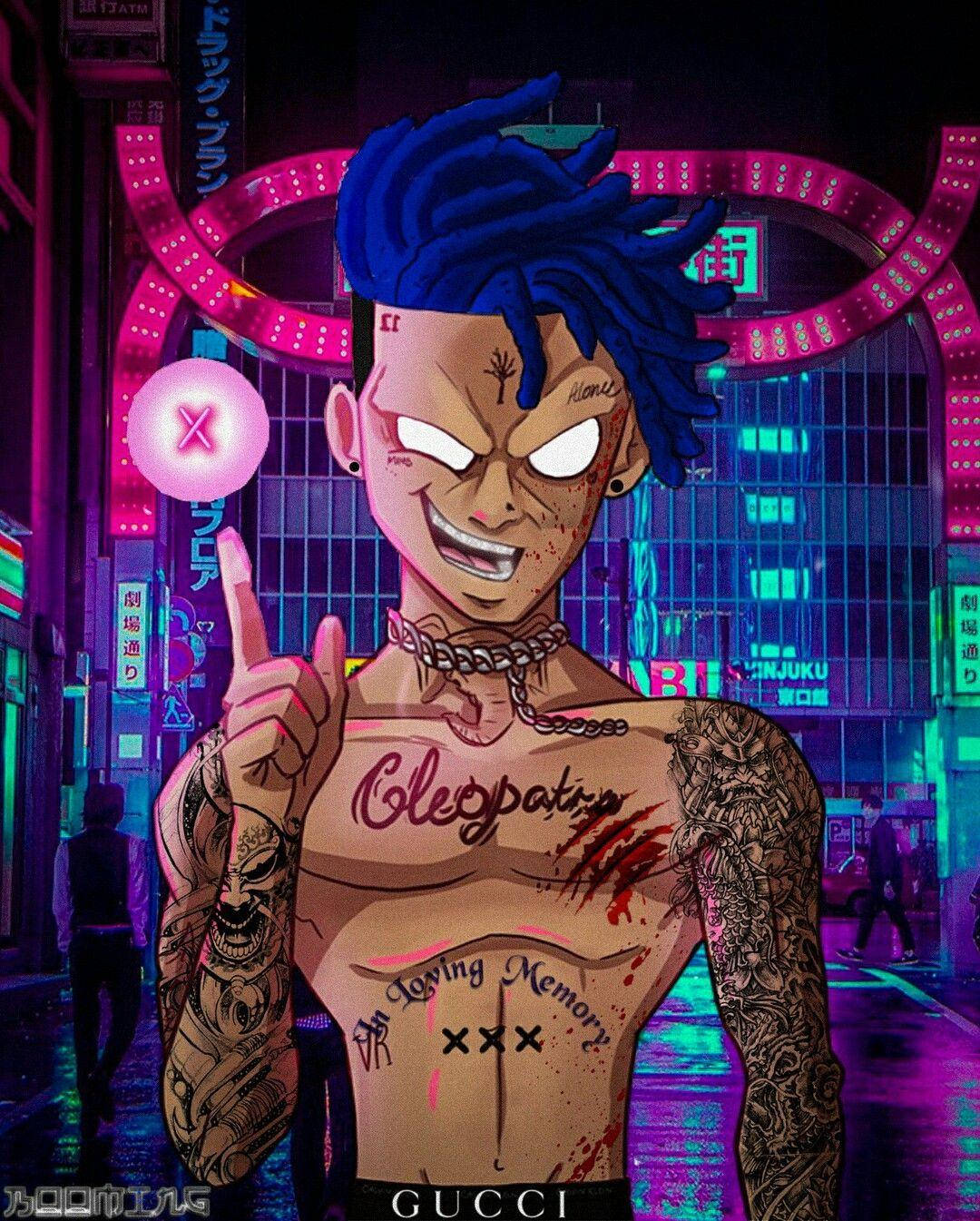 Mavi Saçlı Xxxtentacion Anime Rapçi Duvar Kağıdı